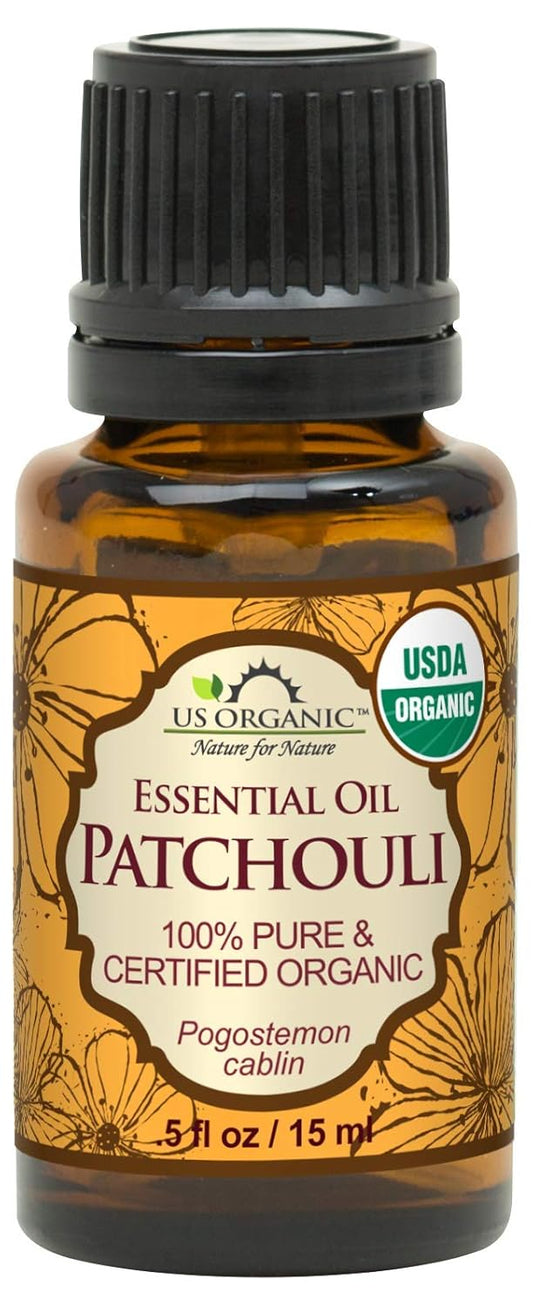 US Organic 100% Pure Patchouli Essential Oil - USDA Certified Organic, Steam Distilled - W/Euro droppers (More Size Variations Available) (15 ml / .5 fl oz)