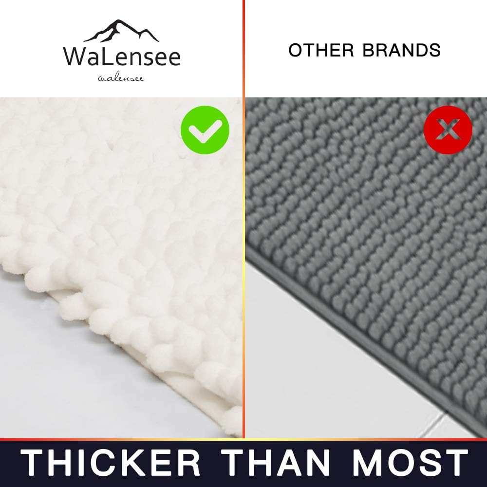 Walensee Bathroom Contour Rug Non Slip Toilet U Shaped Bath Mat (20x24, Ivory) Water Absorbent Super Soft Shaggy Chenille Machine Washable Dry Extra Thick Perfect Absorbant Best Plush Carpet