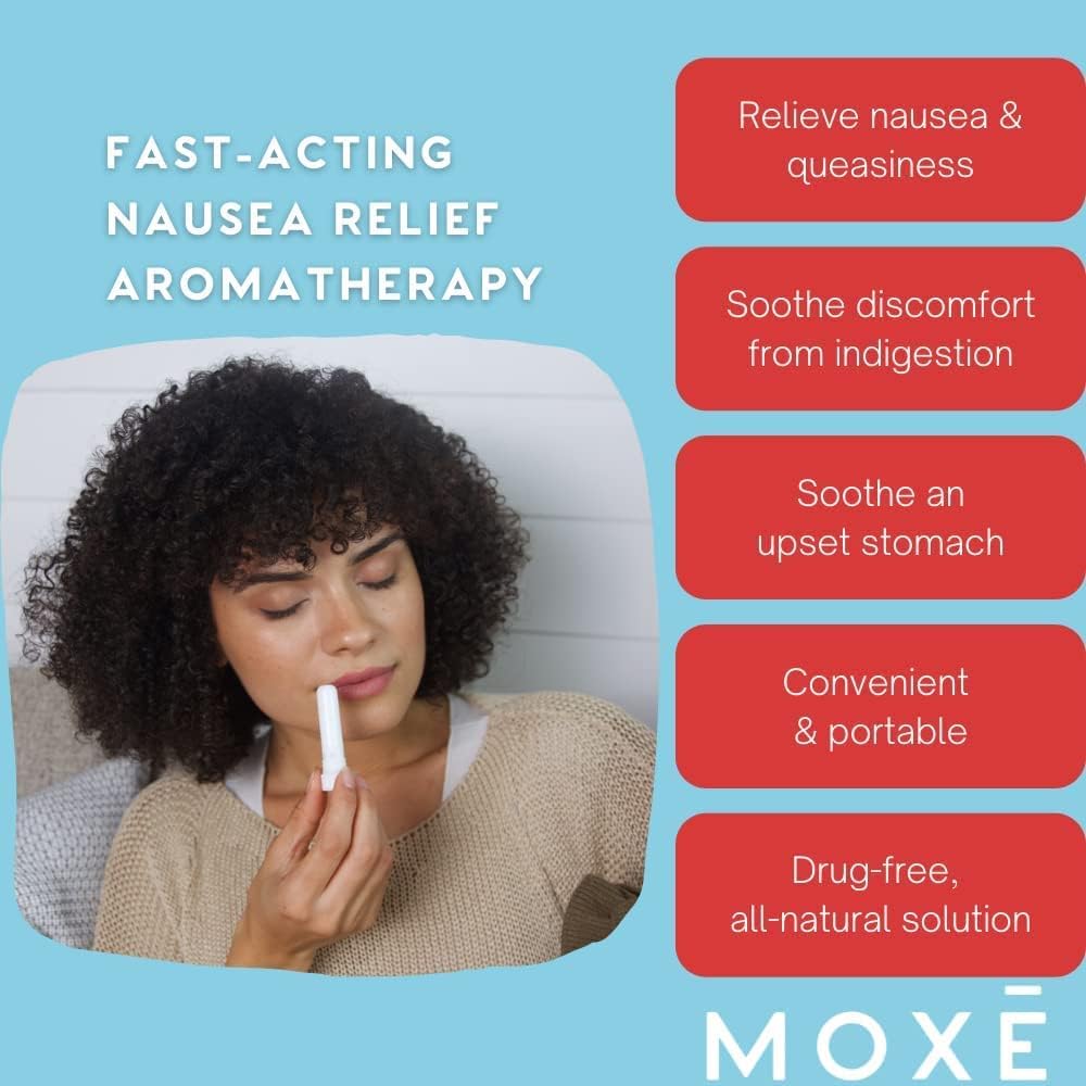 MOXE Nausea Nasal Inhaler Sticks, All Natural Essential Oil Blend, Ginger, Cardamom, Peppermint, Sweet Orange, Upset Stomach, Headaches, Easy-to-Use Portable Aromatherapy, Made in USA, 1 Pack