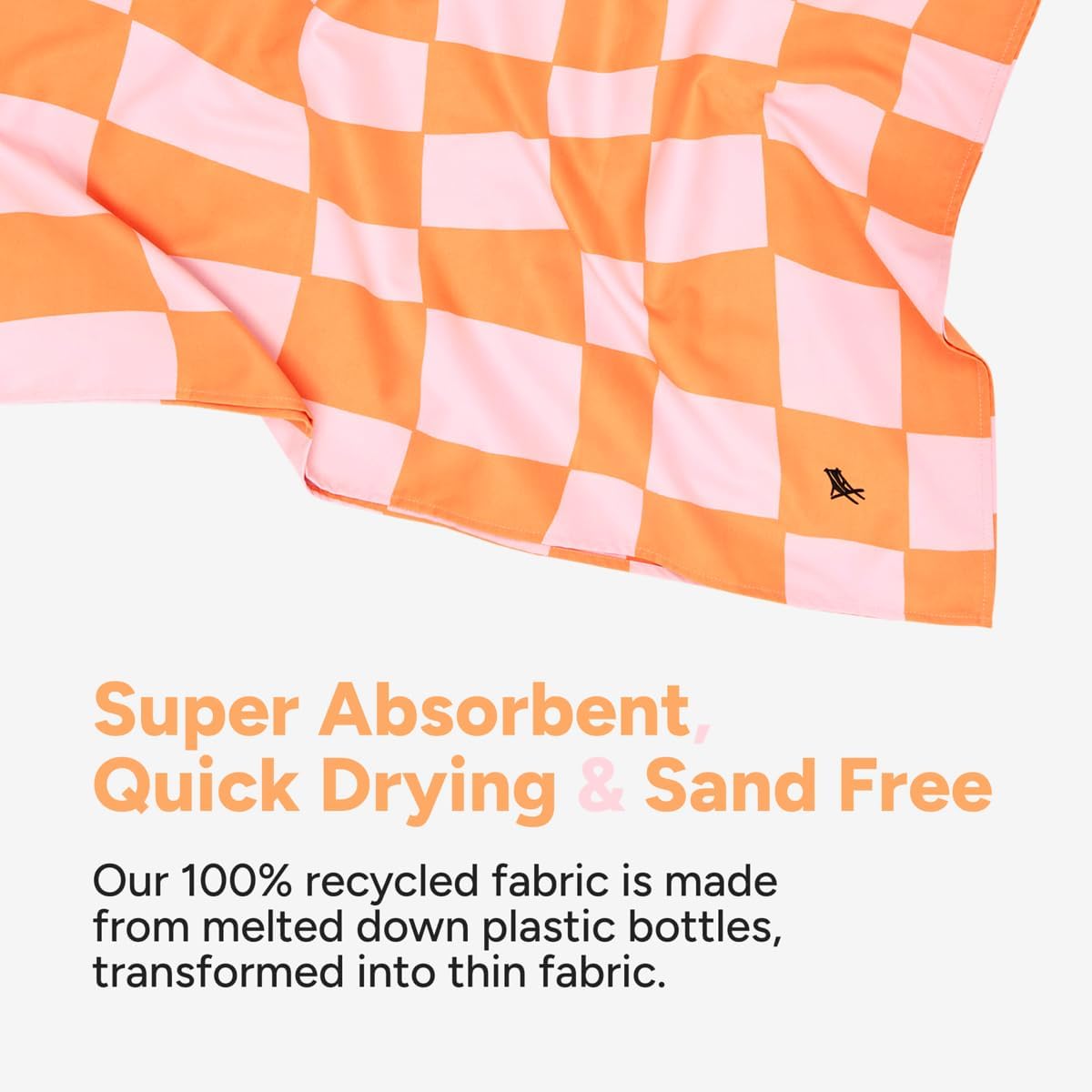 Dock & Bay Beach Towel - Quick Dry, Sand Free - Compact, Lightweight - 100% Recycled - Includes Bag - Groovy Check - Large (160x90cm, 63x35)