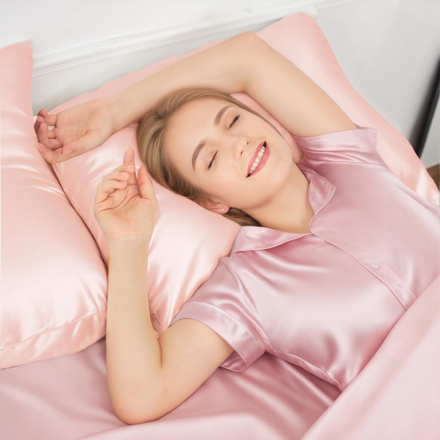 INSSL Silk Pillowcase for Women, Mulberry Silk Pillowcase for Hair an Skin and Stay Comfortable and Breathable During Sleep. (Pink, 20"×26")