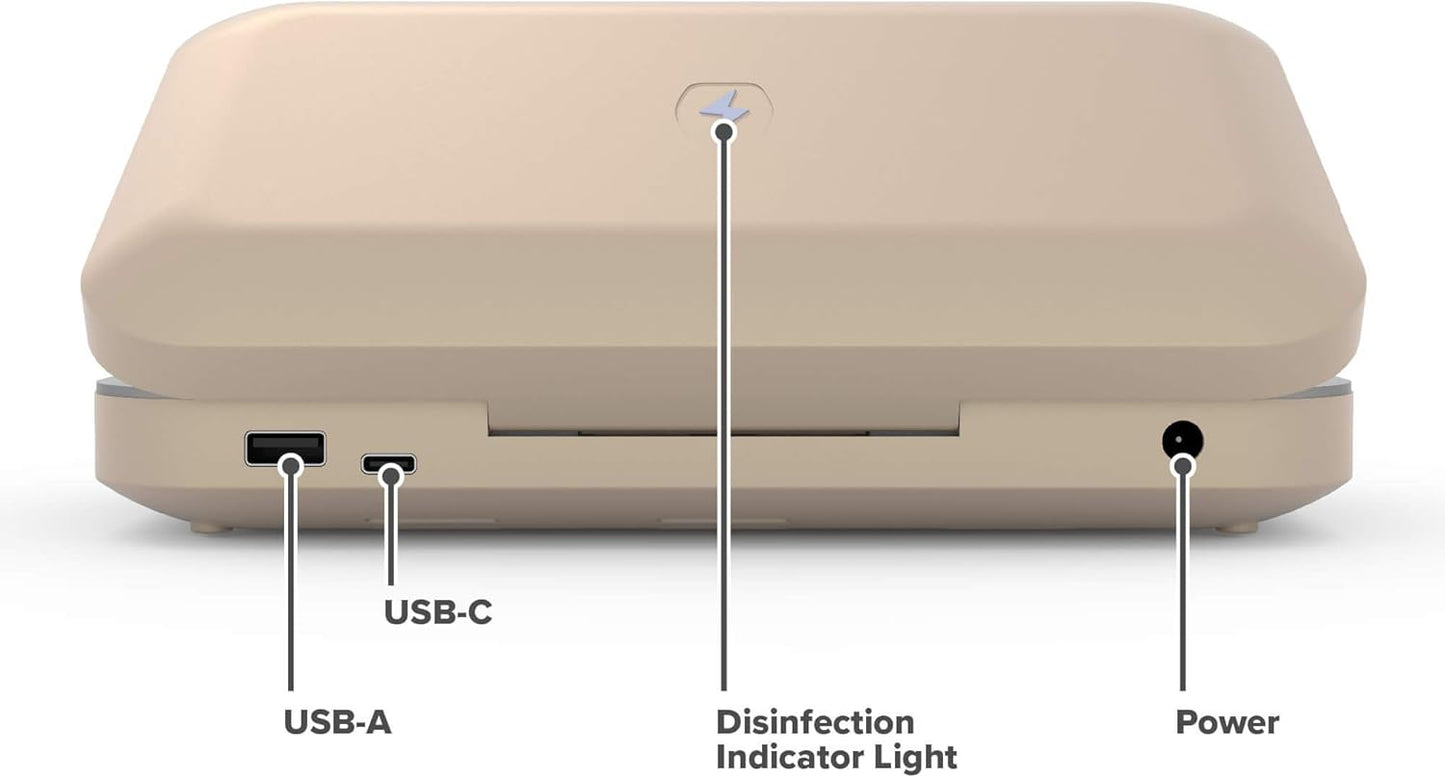 PhoneSoap 3 UV Cell Phone Sanitizer & Dual Universal Cell Phone Charger Box | Patented & Clinically Proven 360-Degree UV-C Light Sanitizer | Disinfects and Charges All Phones (Light Gold)