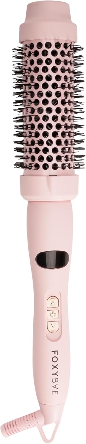 FoxyBae Hot Round Brush Hottie Hot Ceramic Hairbrush 1.5" - Curler & Straightener - Multi-Styler Thermal Brush - Fight Frizz & Add Volume (Blush)