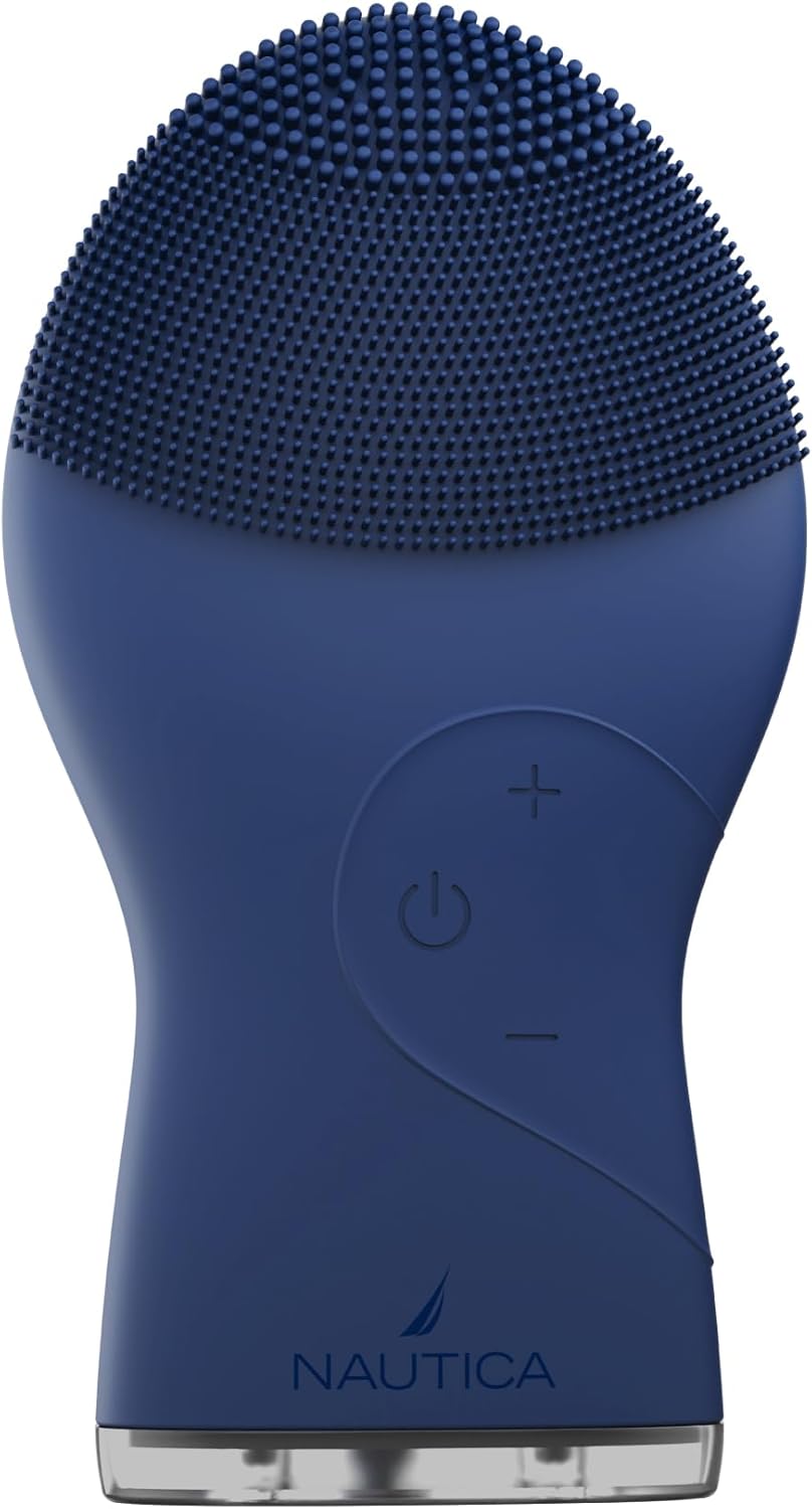 Nautica PC120 Facial Cleansing Brush Made with Ultra-Hygienic Soft Silicone, Waterproof, Rechargeable Vibrating Face Exfoliator Scrub Brush with Sonic Technology for Men & Women - Navy
