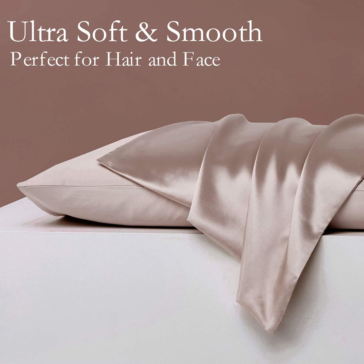 Silk Pillowcase for Hair and Skin 2 Pack 100% Mulberry Silk Bed Pillowcase Hypoallergenic Soft Breathable Both Sides Silk Pillow Case with Hidden Zipper, Pillow Cases (Queen, ApricotGray)