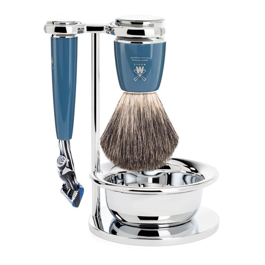 MÜHLE RYTMO 4-piece Pure Badger 5-Blade Razor Modern Luxury Wet Shaving Set - Perfect for Every Day Use, Barbershop Quality Close Smooth Shave