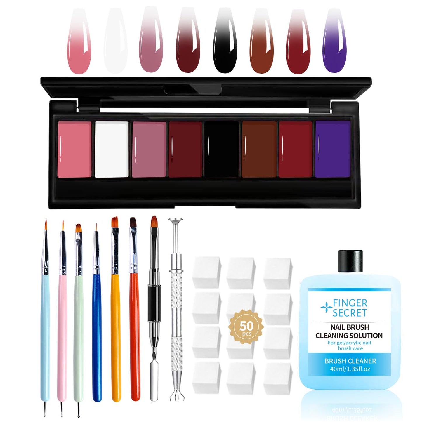 8 Colors Ombre Gel Pat Nail Polish Set,Ombre Pigment for Nails,Gradient Painting Gel with 50Pcs Nail Sponges for 3D Gels Nail Art can be Painted in Salon or Home Use