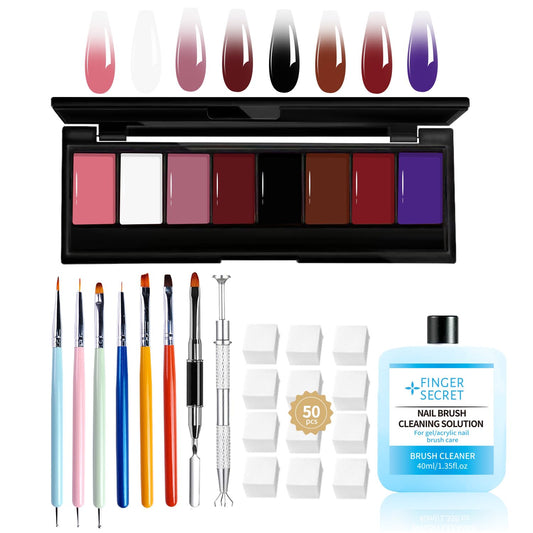 8 Colors Ombre Gel Pat Nail Polish Set,Ombre Pigment for Nails,Gradient Painting Gel with 50Pcs Nail Sponges for 3D Gels Nail Art can be Painted in Salon or Home Use