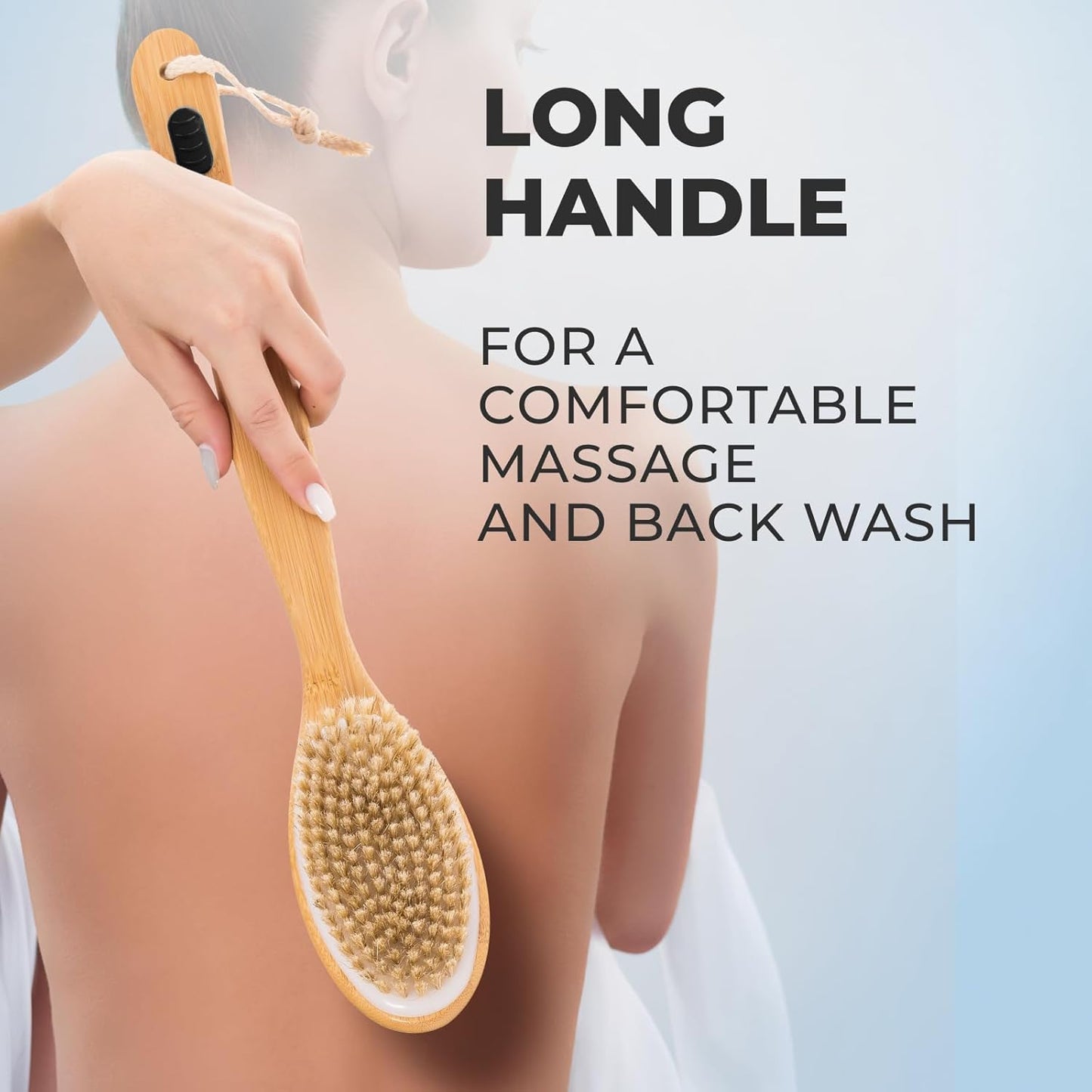 GUARD&MARINE Back Brush for Shower & Bath with Long Handle - Wooden Back Washer for Men & Women, Double-Sided Back & Body Scrubber & Scratcher, Perfect for Dry Massage & Showering for Adults & Seniors