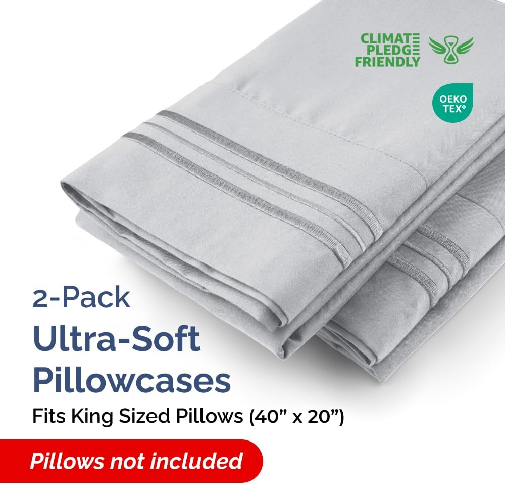 King Pillow Cases Set of 2 - Ultra Soft Hotel Quality Pillowcase Covers - Comfy, Cozy & Wrinkle Free - Shrinkage, Stain & Fade Resistant - Machine Washable Pillow Protectors - 2 Piece Set - Steel Blue