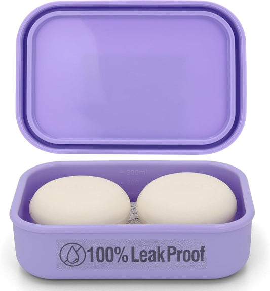 Enhanced Leak Proof Travel Soap Case, AIMAIAIMAI Silicone Soap Container with Draining Layer, Portable Bar Soap Holder for Bathroom, Camping, Gym, Easy to Clean (Light Purple)