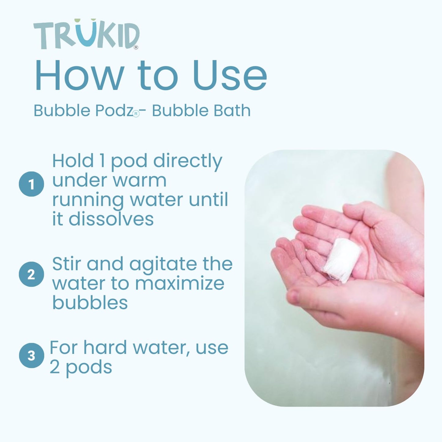 TruKid Bubble Podz Bubble Bath for Kids, Toddlers, & Babies, Tear Free Gentle & Refreshing Bath Bomb for Sensitive Skin with Natural Moisturizers, Non-Toxic, pH Balanced, Watermelon Scent (60 Podz)