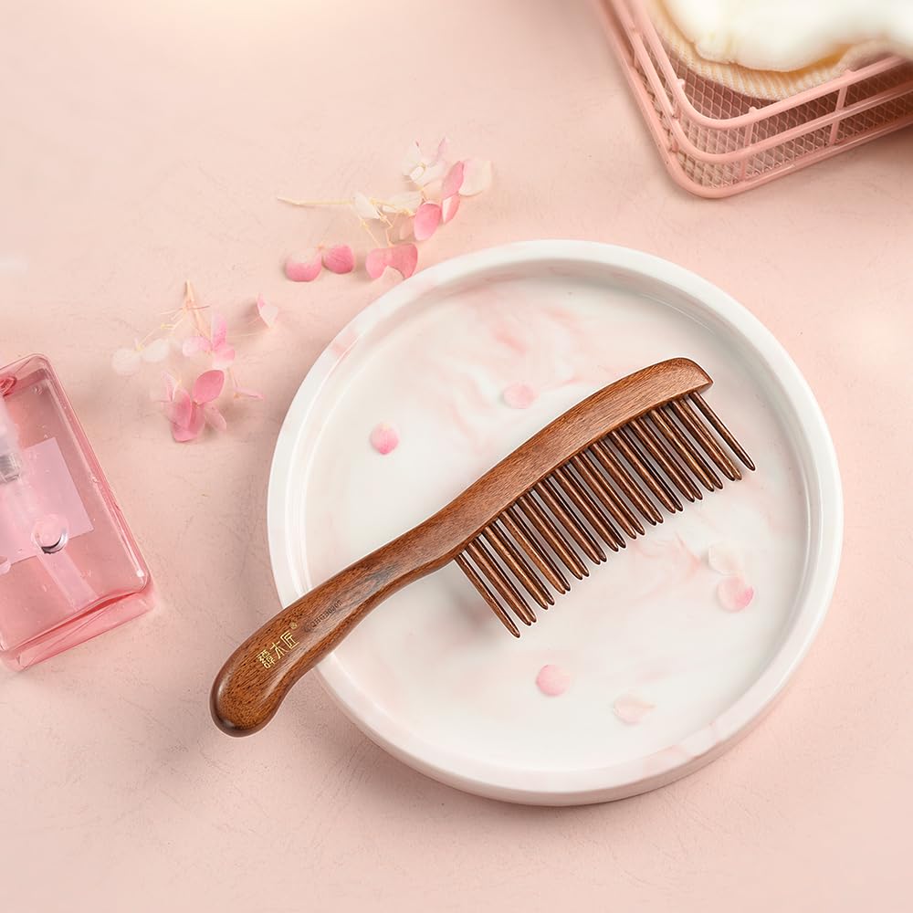 TAN MUJIANG Hair Comb Inserted Teeth Natural Wood Scalp Massage 1pc