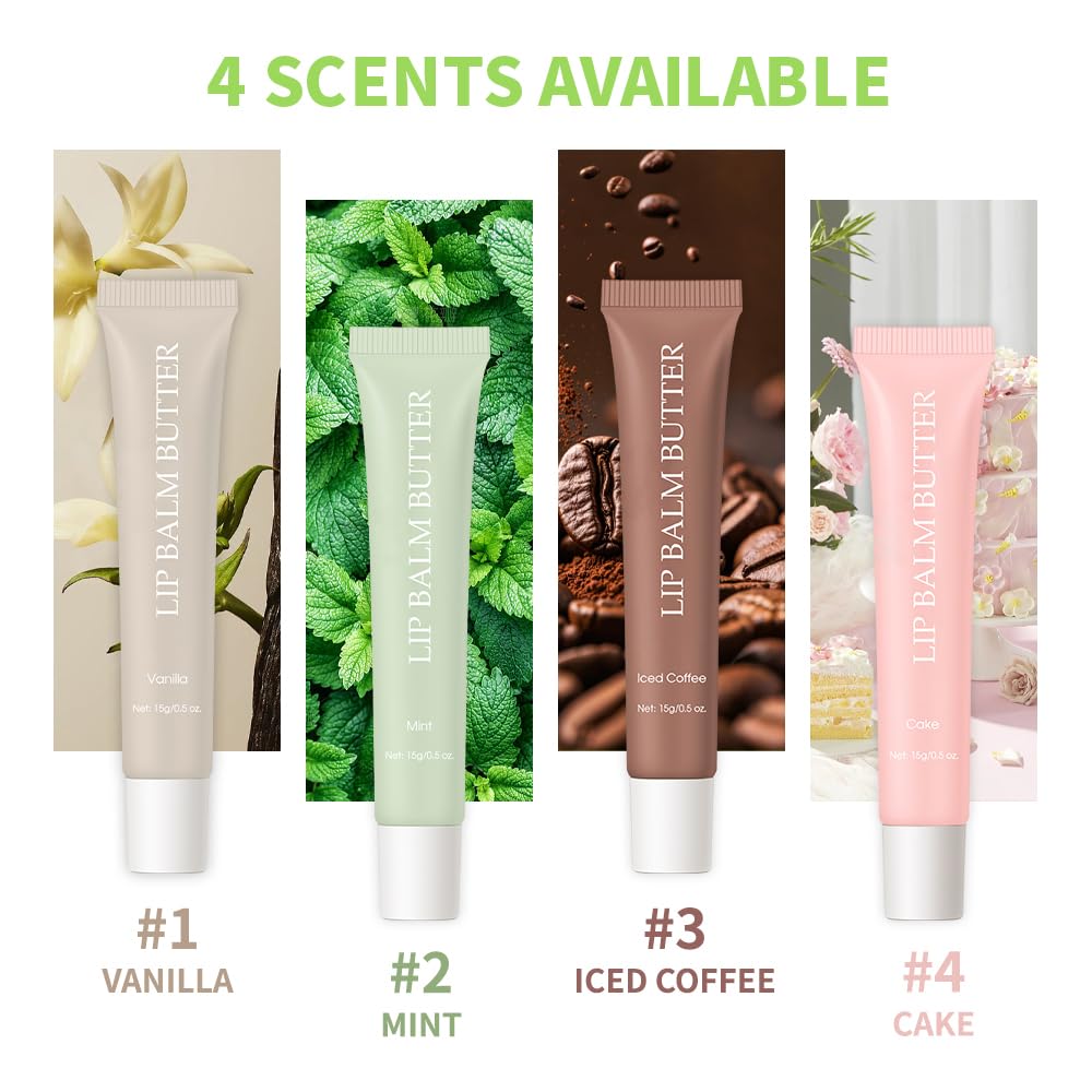 Summer Lip Glossy Butter Lip Balm, Lip Gloss Set, Soothing Lip Skincare, Instant Moisture, Lightweight, Nourish, Hydrate, Moisturizing Tint, Non-Sticky, Long-lasting (Iced Coffee, Large)