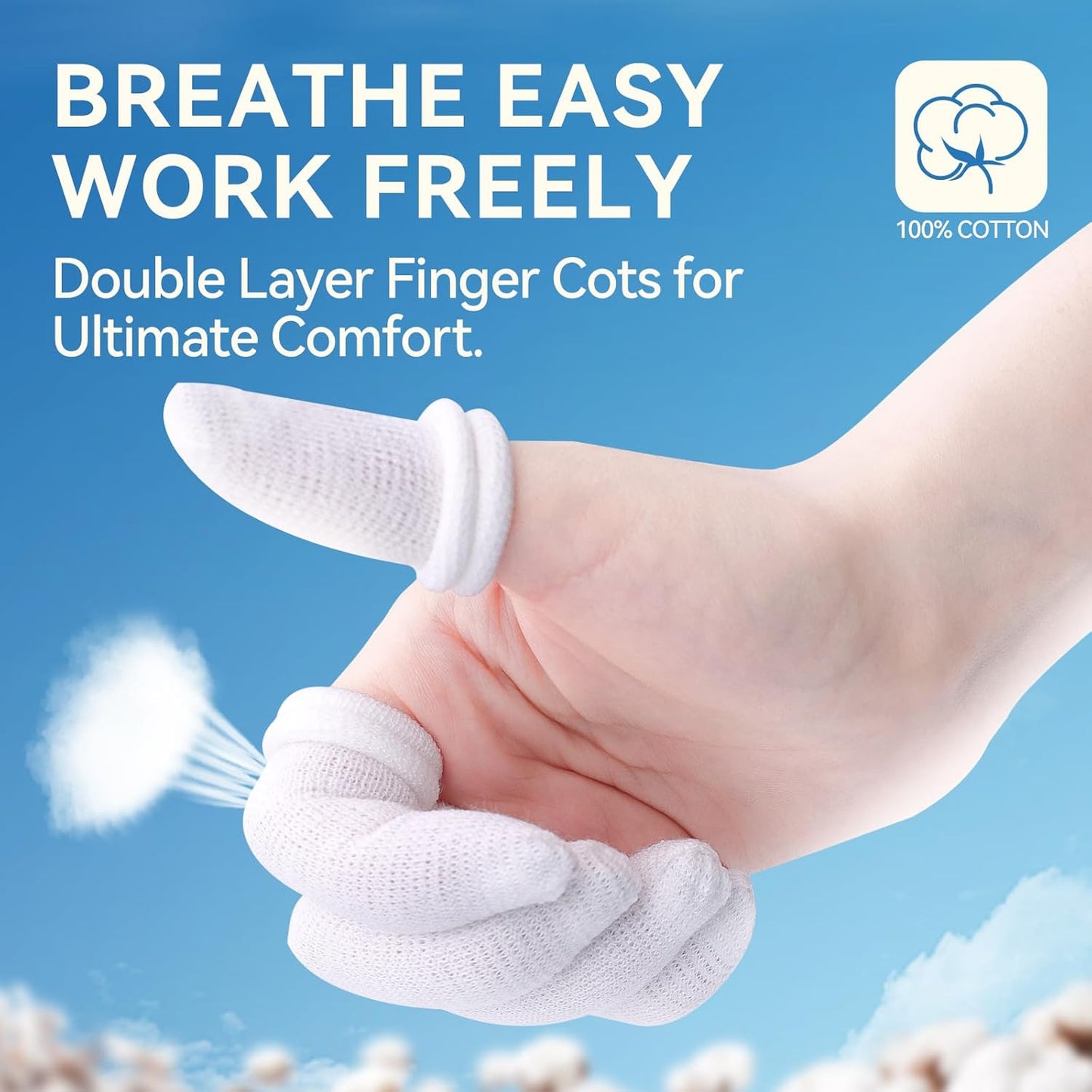 Dimora Finger Cots, Pack of 60 (Large Size) Finger Protectors, Breathable Bandages for Wound Care, Stretchy Sleeves for Gardening, Fitness and Cargo Handling, White