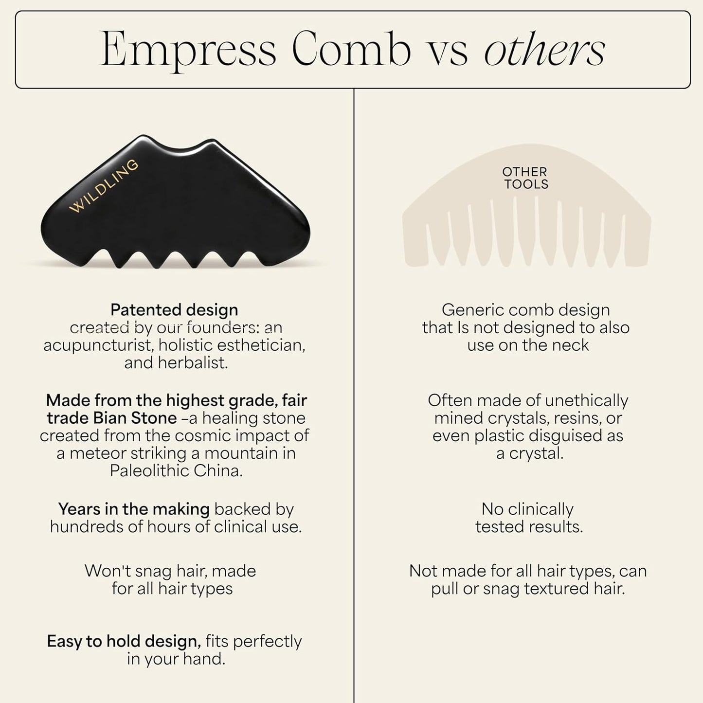 WILDLING Empress Gua Sha Stimulating Scalp Massager Comb I Scalp Scrubber for Hair Growth + Deep Scalp Cleansing I Patented Design Crafted with 100% Authentic Bian Stone