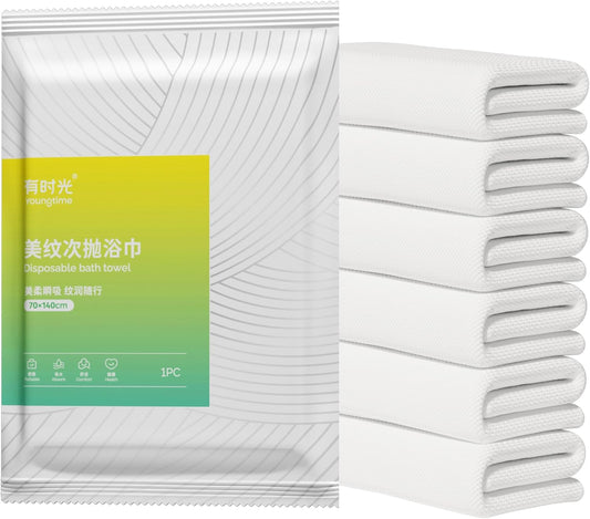 YOUNGTIME Disposable Bath Towels 55" x 27.5",Quick Dry Disposable Body Towel,Thickened Portable Towels Set for Travel Camping,Pet Towels,6 Pack