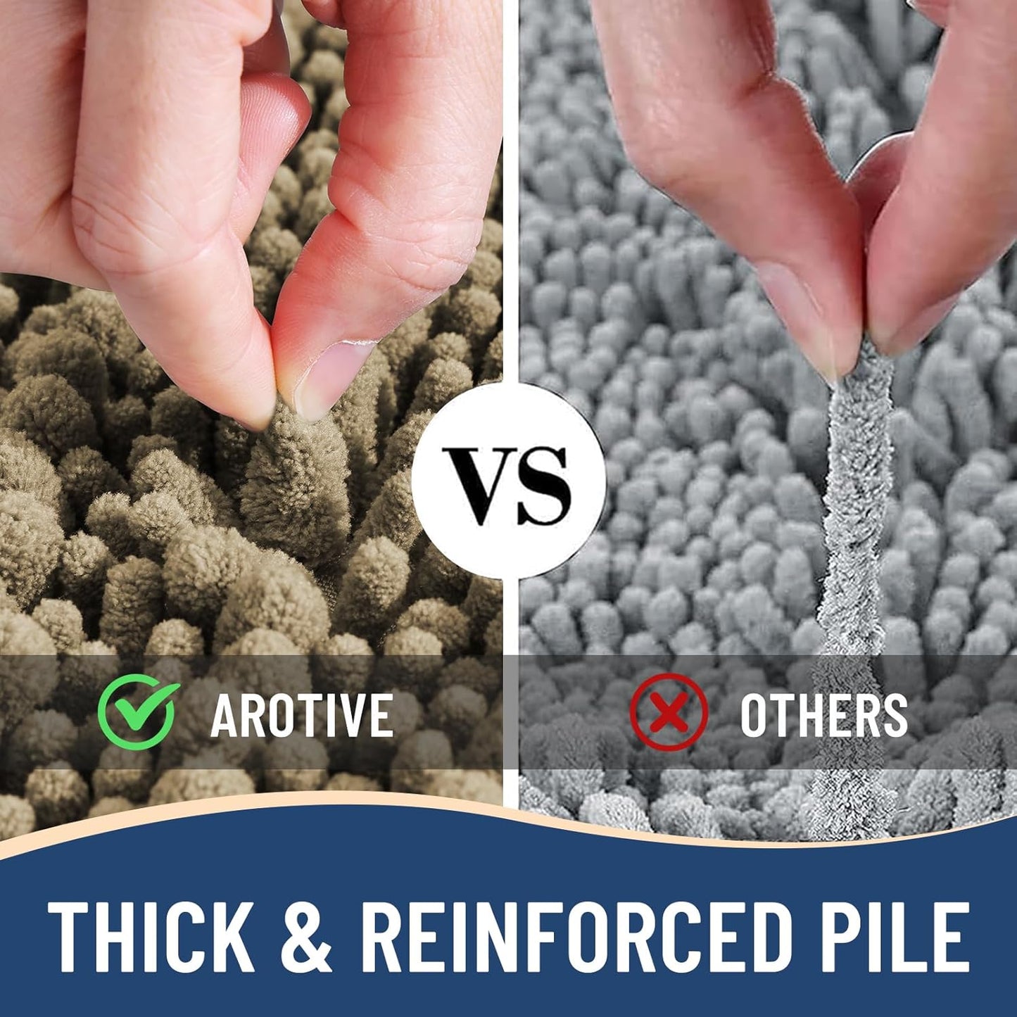 Arotive Luxury Chenille Bathroom Rug Mat, Extra Soft Thick Absorbent Shaggy Bath Rugs, Non-Slip Machine Wash Dry, Plush Bath Mats for Bathroom, Shower and Tub, 40x32, Camel