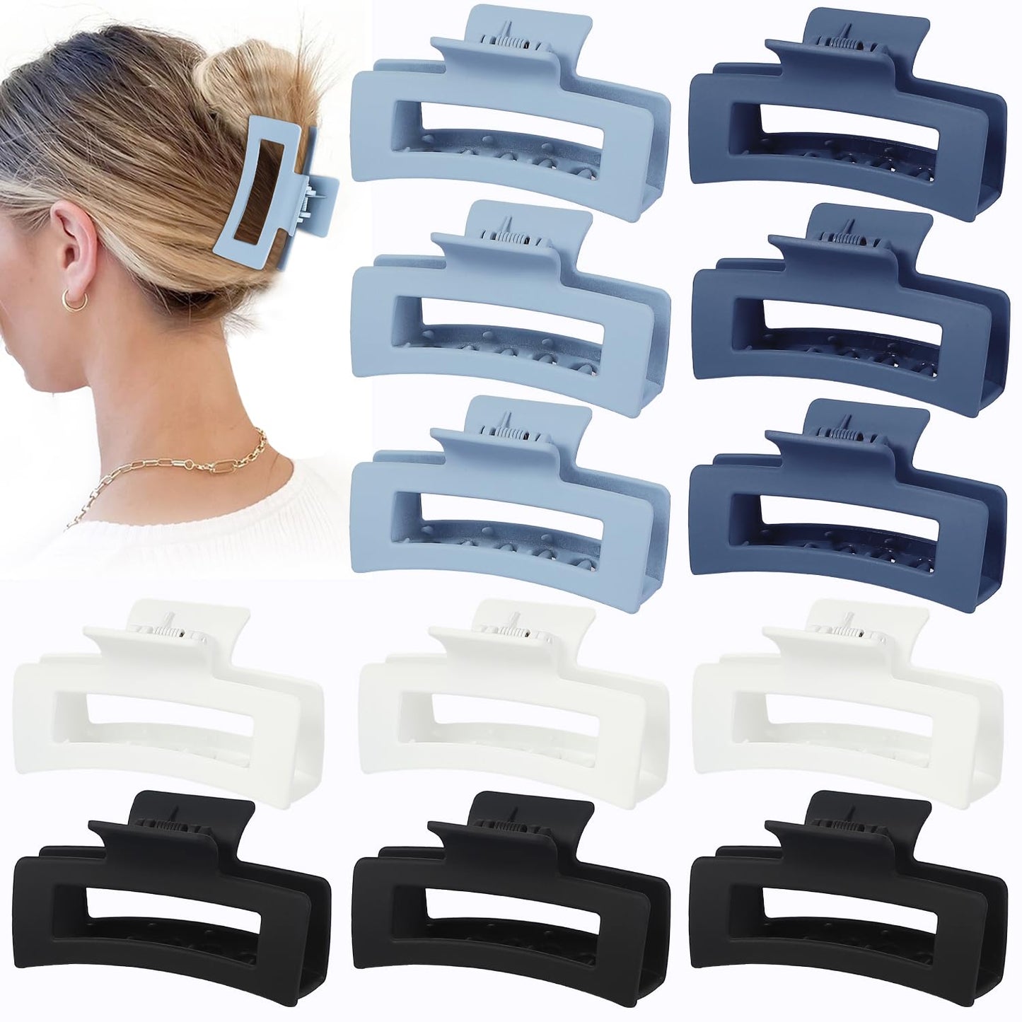 12 Pcs Medium Hair Clips, 3.5 Inch Square Claw Clips for Thick and Thin Hair - Blue