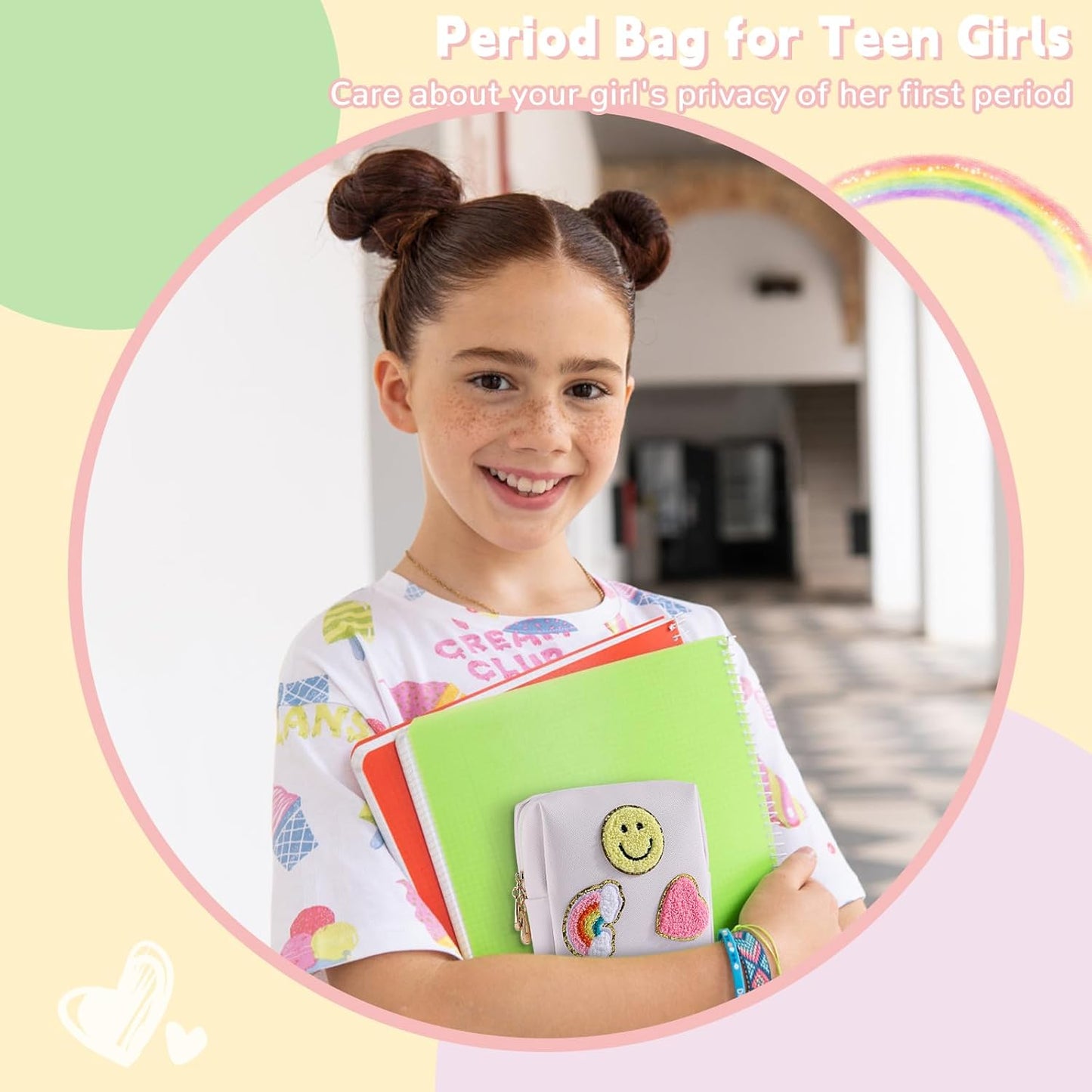 Period Bag for Teen Girls PU Leather Sanitary Pad Bags for Period Teen Period Pads Pouch for Panty Liners, Tampons, Menstrual Cup - Pink