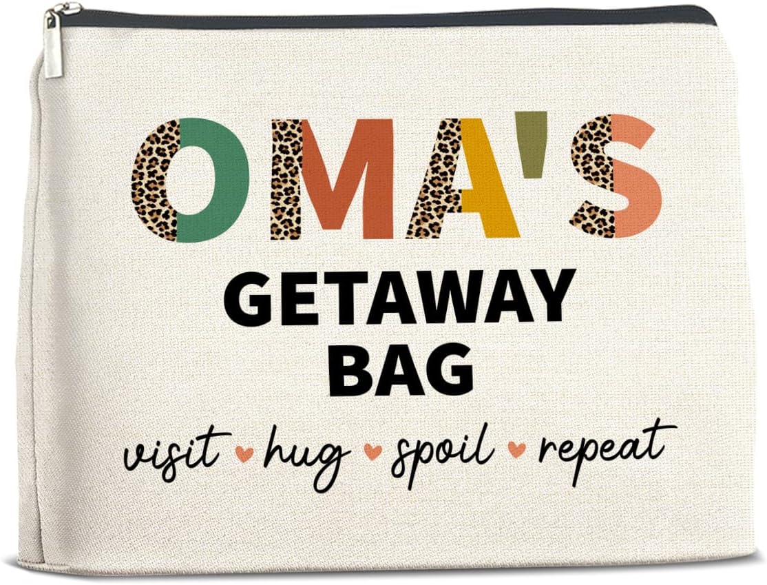 Oma's Getaway Cosmetic Bag Grandma Gifts From Grandkids, Gift for Grandma Grandmother Grammy Mimi Oma Makeup Bag Zipper Makeup Pouch