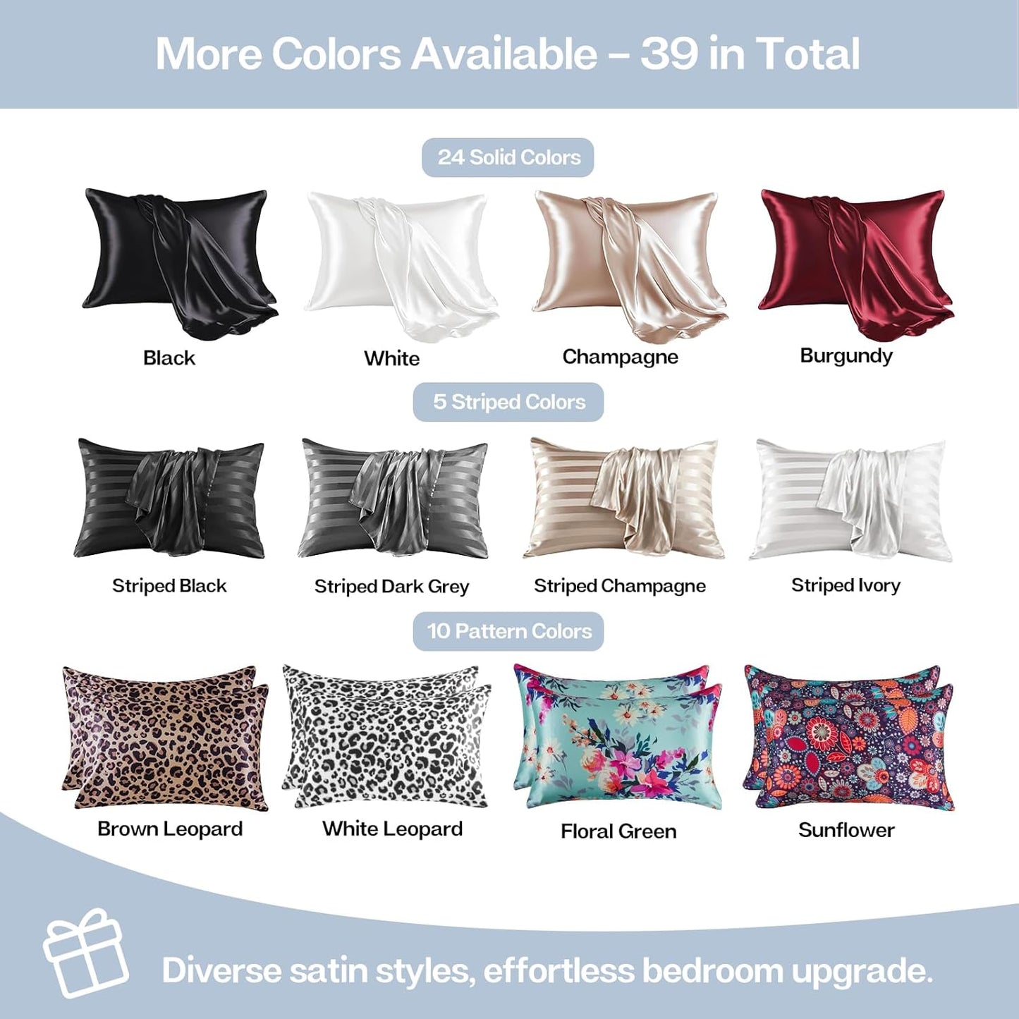 MR&HM Satin Pillowcase for Hair and Skin, Silk Satin Pillowcase 2 Pack, Queen Size Pillow Cases Set of 2, Silky Pillow Cover with Envelope Closure (20x30, Light Blue)