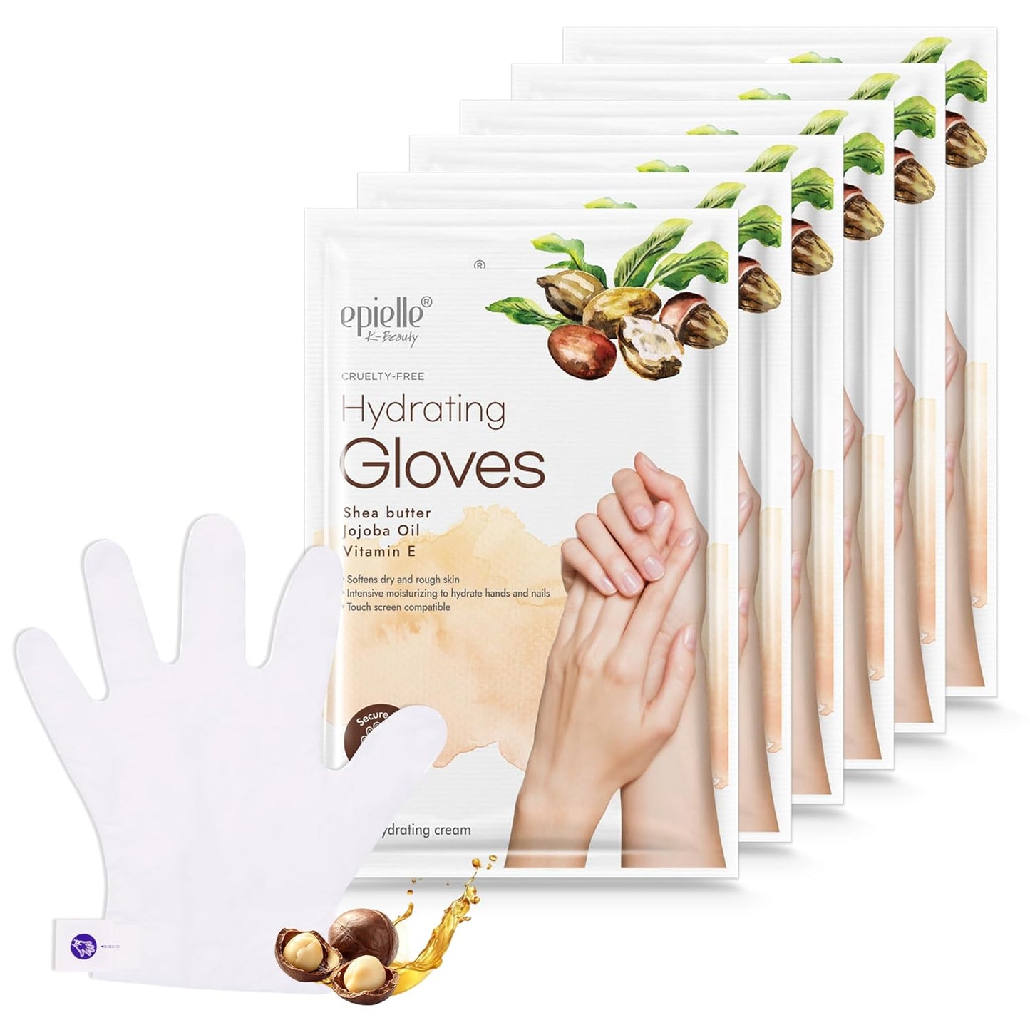 Epielle Hydrating Hand Masks 6 Pairs, Deep Moisturizing Gloves for Dry, Cracked Hands, Relieve and Soften with Shea Butter & Jojoba Oil, Korean Skin Care, Spa Set, Self Care Gifts for Women