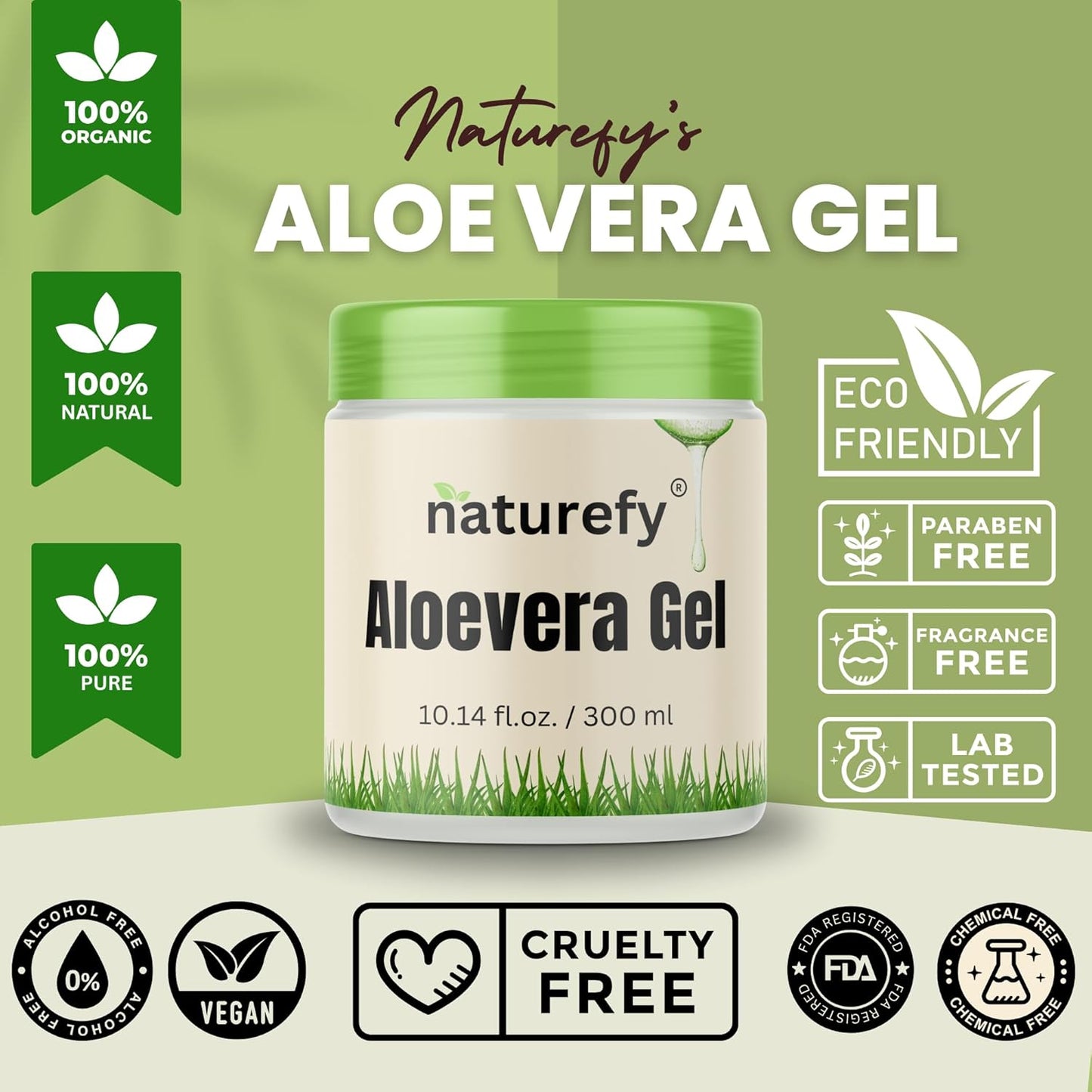 Aloe Vera Gel | 100% Pure & Organic | Farm Fresh Aloe Vera Pulp Extract with Jojoba Oil, Glycerine & Vitamin E | Hydrating, Soothing & Skin Repair Gel for Face, Hair & Body | 10.14 fl.oz.