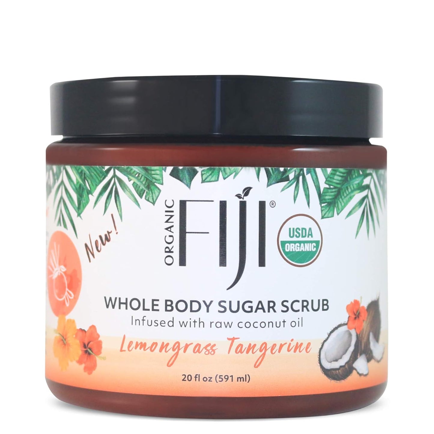 Organic Fiji Whole Body Scrub - Infused with Coconut Oil, Exfoliating Sugar Scrub for Smooth and Soft Skin, Exfoliates & Restores Skin's Natural Biosphere, Lemongrass Tangerine 20 oz