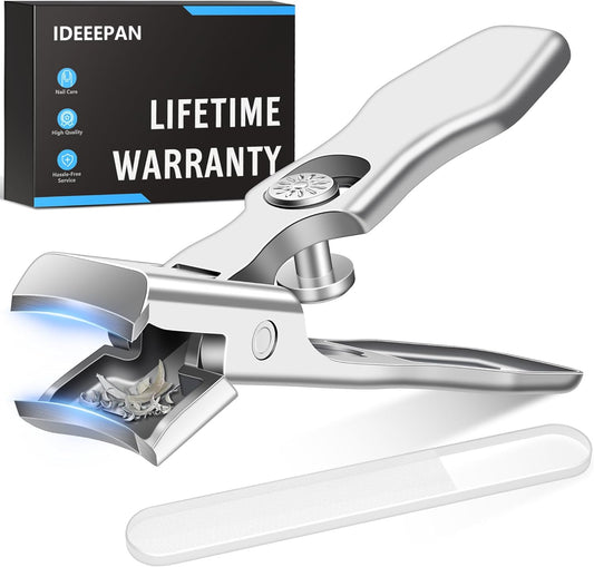 Nail Clippers for Seniors Thick Nails - Sharp Heavy Duty Large Wide Jaw Fingernail and Toenail Clippers with Catcher, for Adults, Men & Women (Silver)