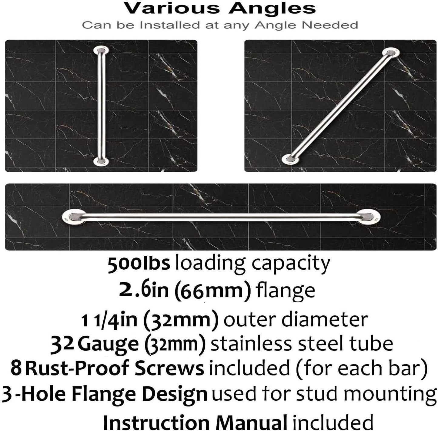 2 Pack 40 Inch Shower Grab Bar, iMomwee SUS304 Stainless Steel Bathroom Grab Bar Handle, Bathroom Shower Balance Bar,Safety Hand Rail Support,Handicap Elderly Senior Assist Bath Handle(1.25" Diameter)