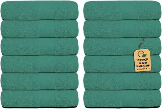 Premium Wash Cloths Pack of 12 (13" x 13") 100% Ring Spun Cotton | Luxury Washcloths | Ultra Soft Face Towels | Highly Absorbent Wash Cloths for face (Dusty Green)