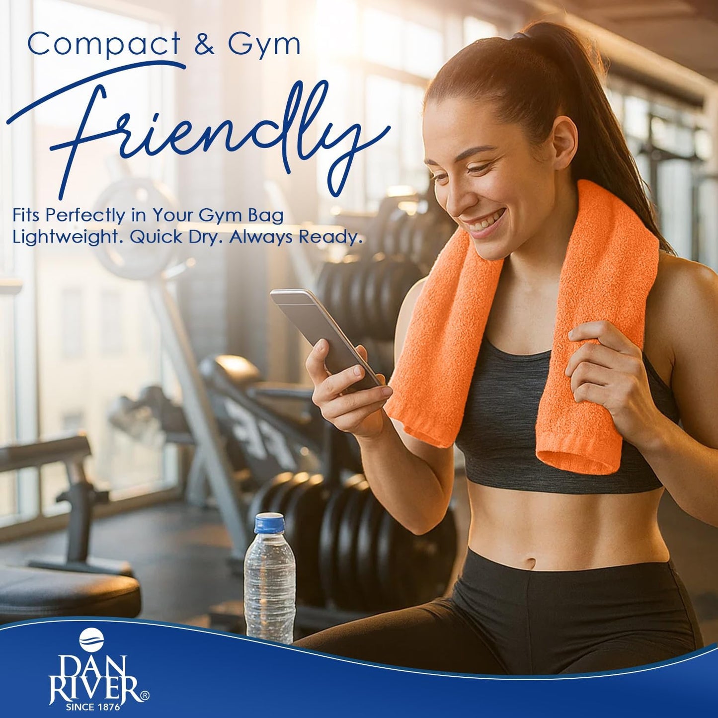 DAN RIVER 6-Pack Premium Hand Towels (16x28 Inches) - 100% Cotton, Ultra Soft, Lightweight, Highly Absorbent Towels for Bathroom, Spa, Gym, Salon, Hotel, and Travel - 550 GSM – Orange