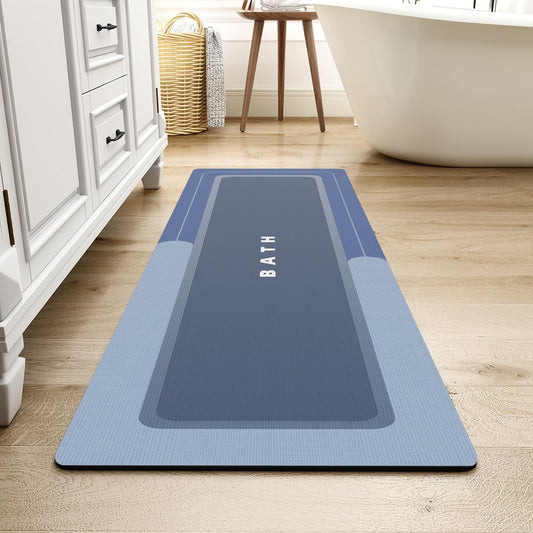 MontVoo-Bath Mat Rug Long Non Slip Super Absorbent Bathroom Runner Stain Resistant Quick Dry Thin Bathroom Mat Fit Under Door-17"x50",Navy