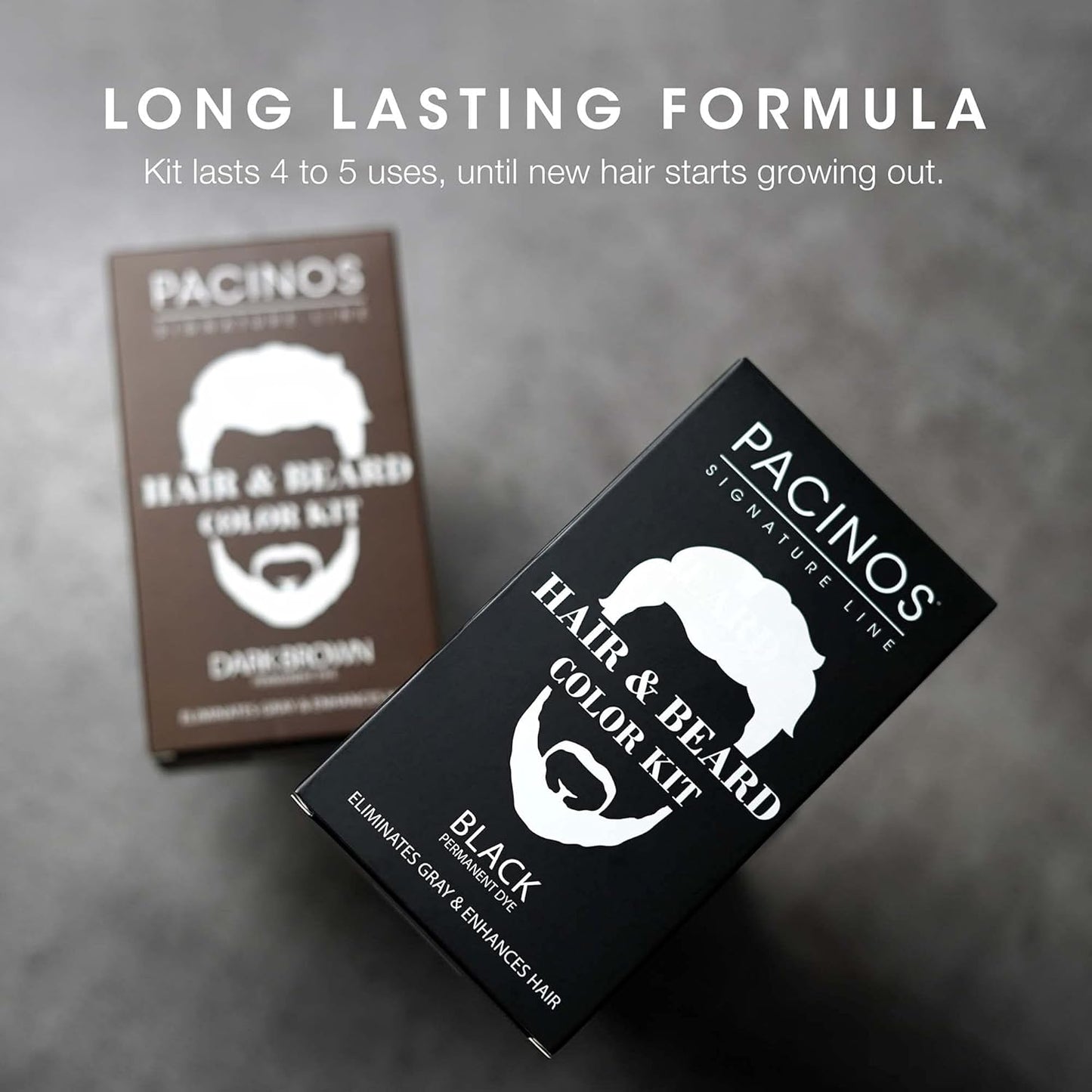 Pacinos Hair & Beard Color Kit (Dark Brown) - Hair Color For Men, Eliminates Grays in 5 minutes, Easy to Apply Brush-In Formula, Enhances Appearance of Hair, For Moustache & Beard