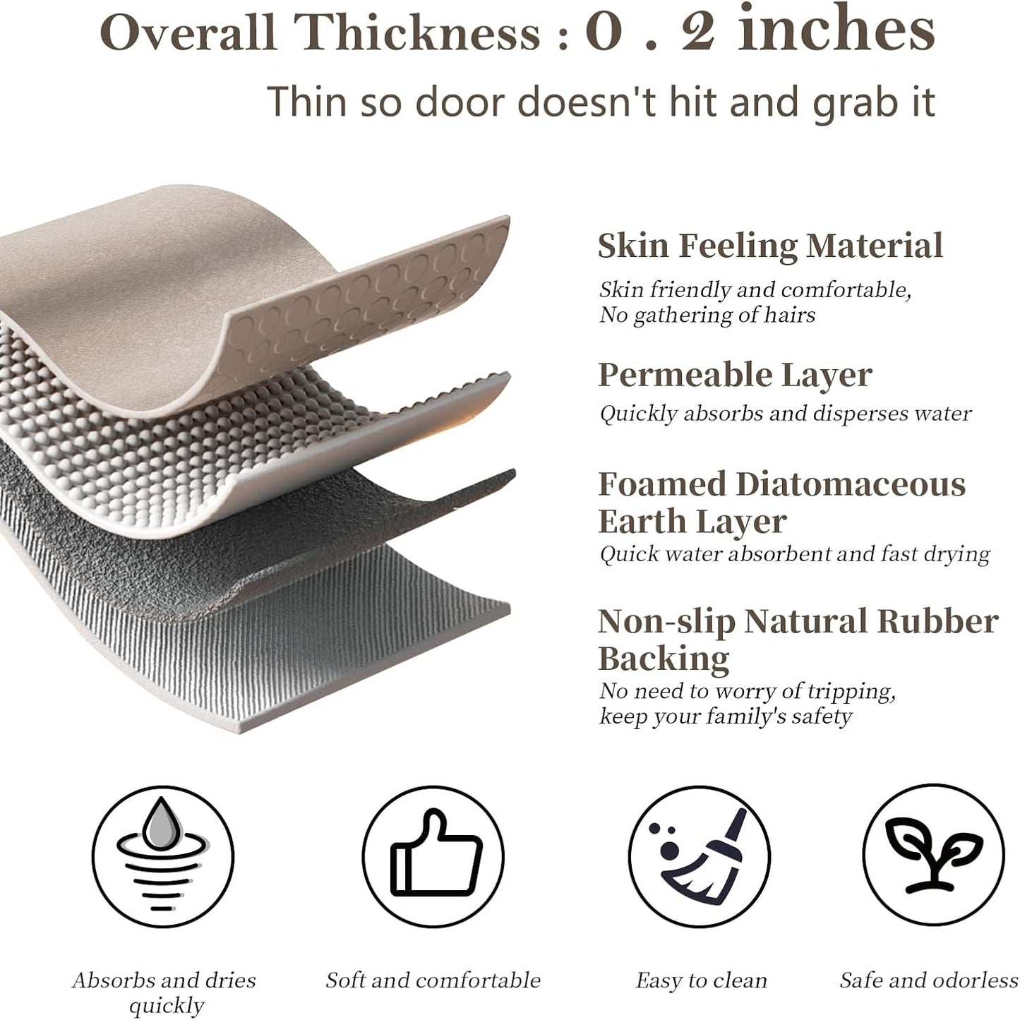 Taupe Diatomaceous Earth Bath Mat 15.7"x47.2" Extra Long Bathtub Mat Super Absorbent Non-Slip Shower Mat Bath Stone Fast Dry Large Mat Bathroom Rugs Mats for Bathroom Floor,Tub,Shower,Sink