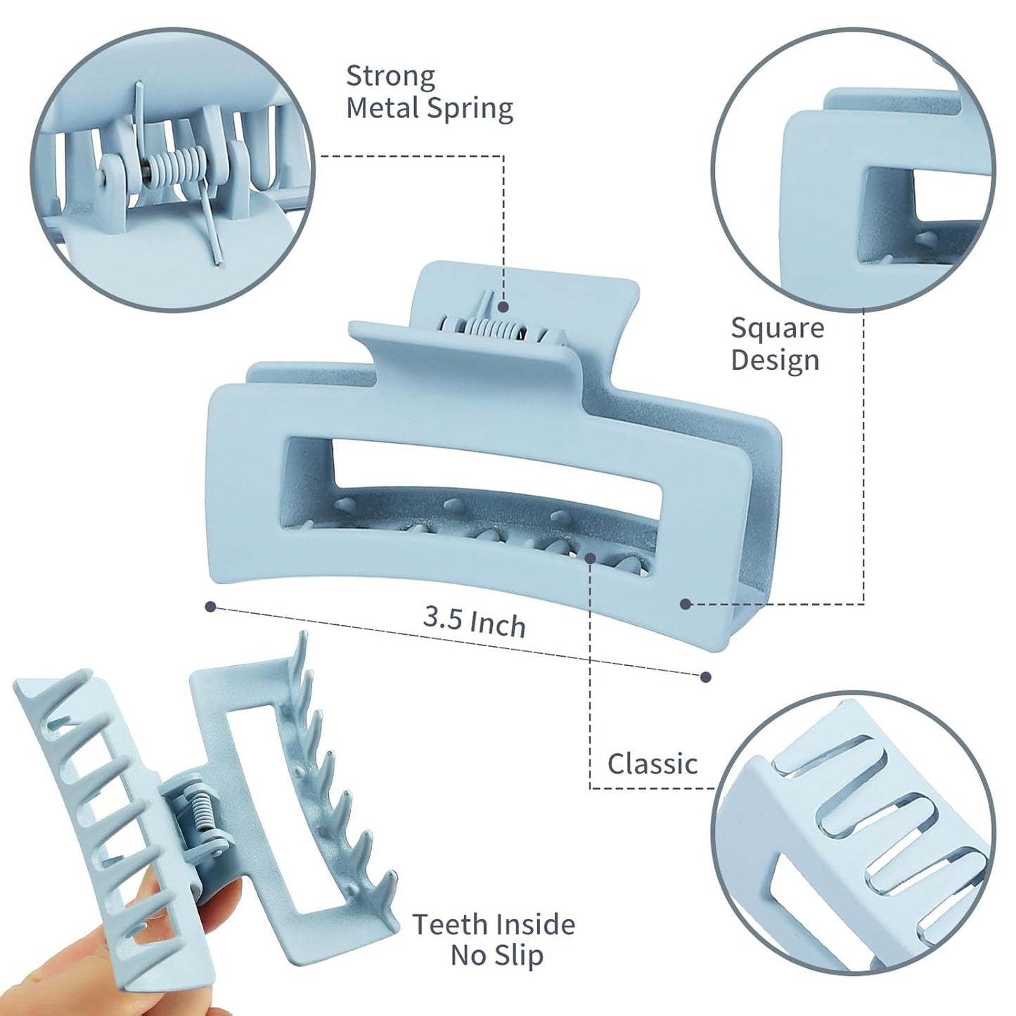 12 Pcs Medium Hair Clips, 3.5 Inch Square Claw Clips for Thick and Thin Hair - Blue