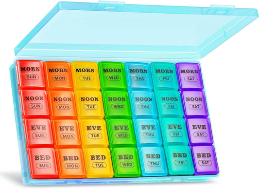 XL Large Weekly Pill Organizer 4 Times a Day, 7-Day Pill Boxes and Organizer AM PM, Big Compartments Pill Case, Monthly Medication Organizer 28 Days Dispenser for Fish Oils