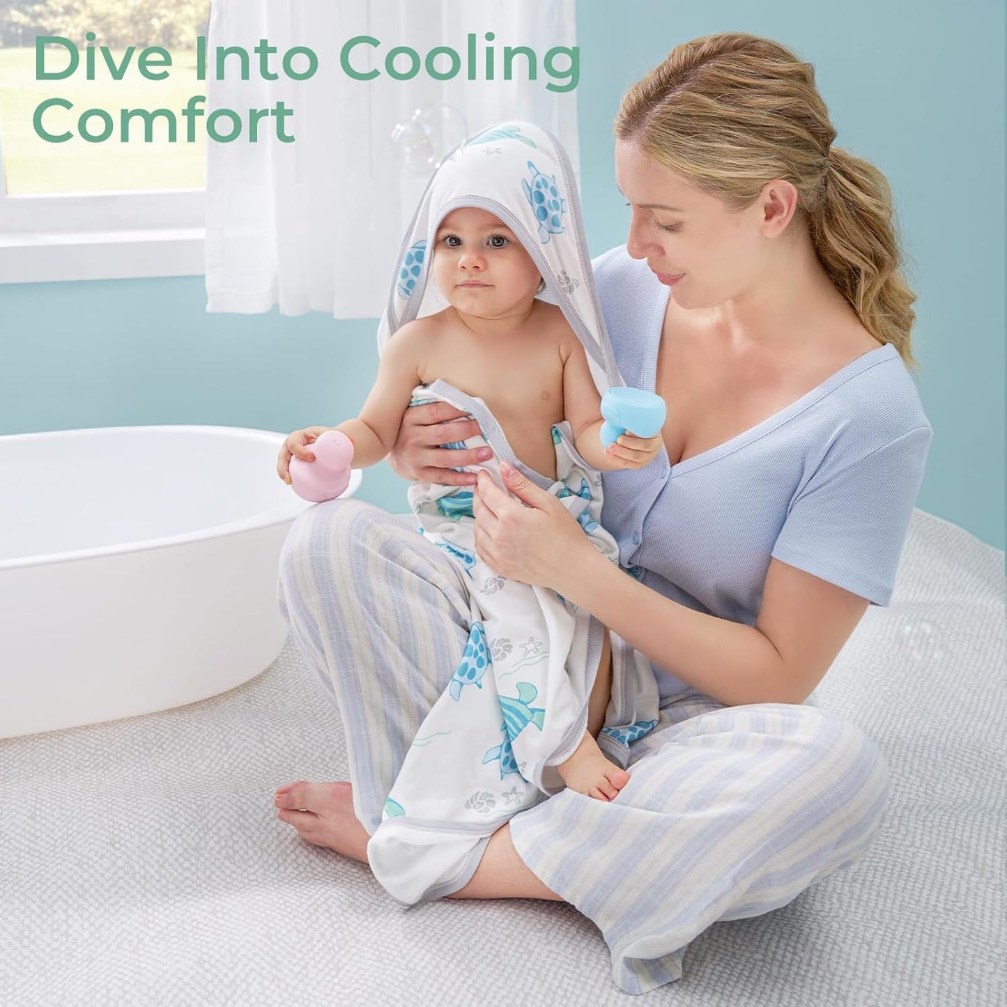 Momcozy Baby Towel with Hooded-Original Design Baby Towel Set -Soft & Absorbent- Shower Gifts or Bath Essential for Infant, Newborn, Toddler, Marine Sea Turtle Shells Magic