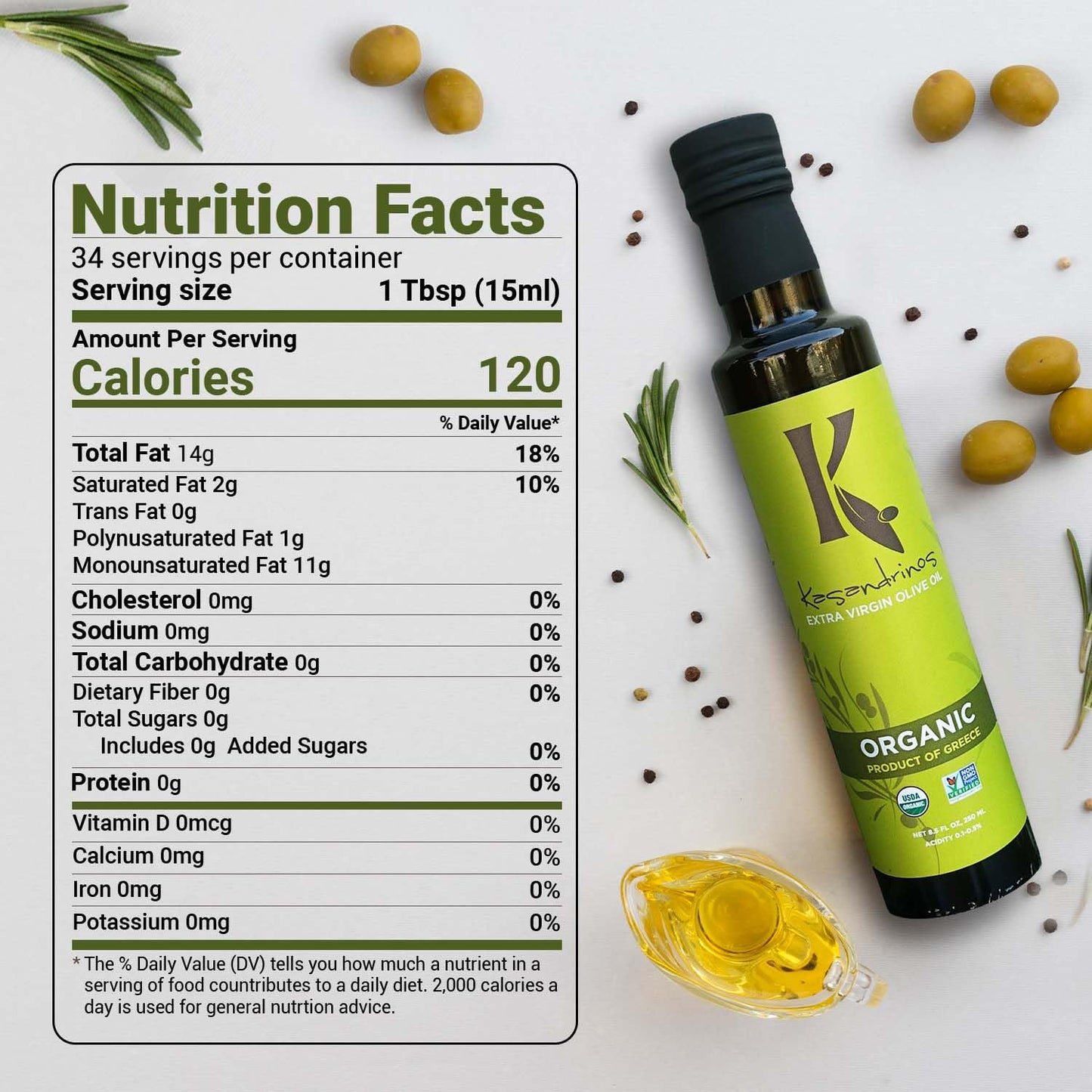 Kasandrinos Organic Olive Oil Extra Virgin, Polyphenol Rich Greek Olive Oil, 100% Organic First Cold Pressed, Mild + Delicate Flavor, Verified by Non GMO, 250/8.5 oz (Pack of 4)