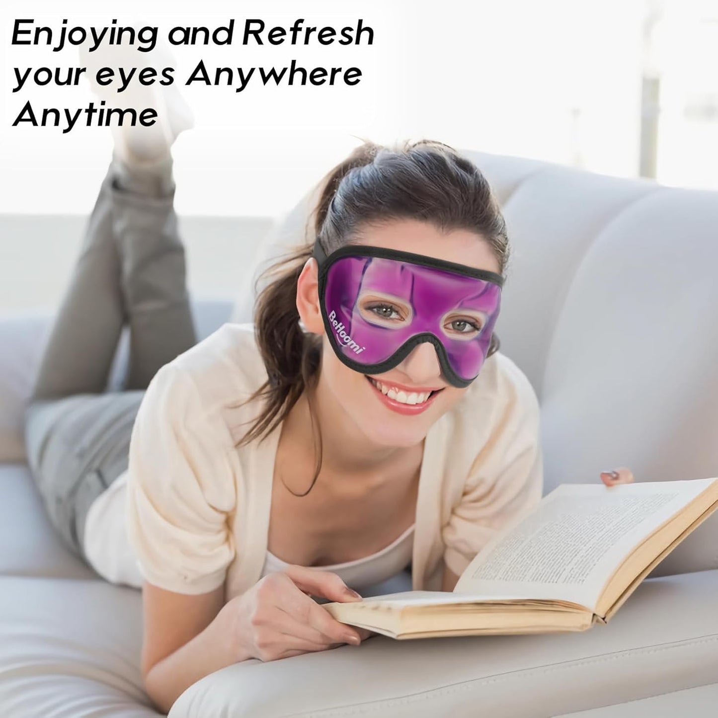 2Packs Cooling Eye Masks, Ice Eye Mask Cold Compress for Eyes, Reusable Cold Gel Eye Mask for Eye Relaxation, Comfort Snug Fit, Eye Cover for Home, Office, Black & Purple