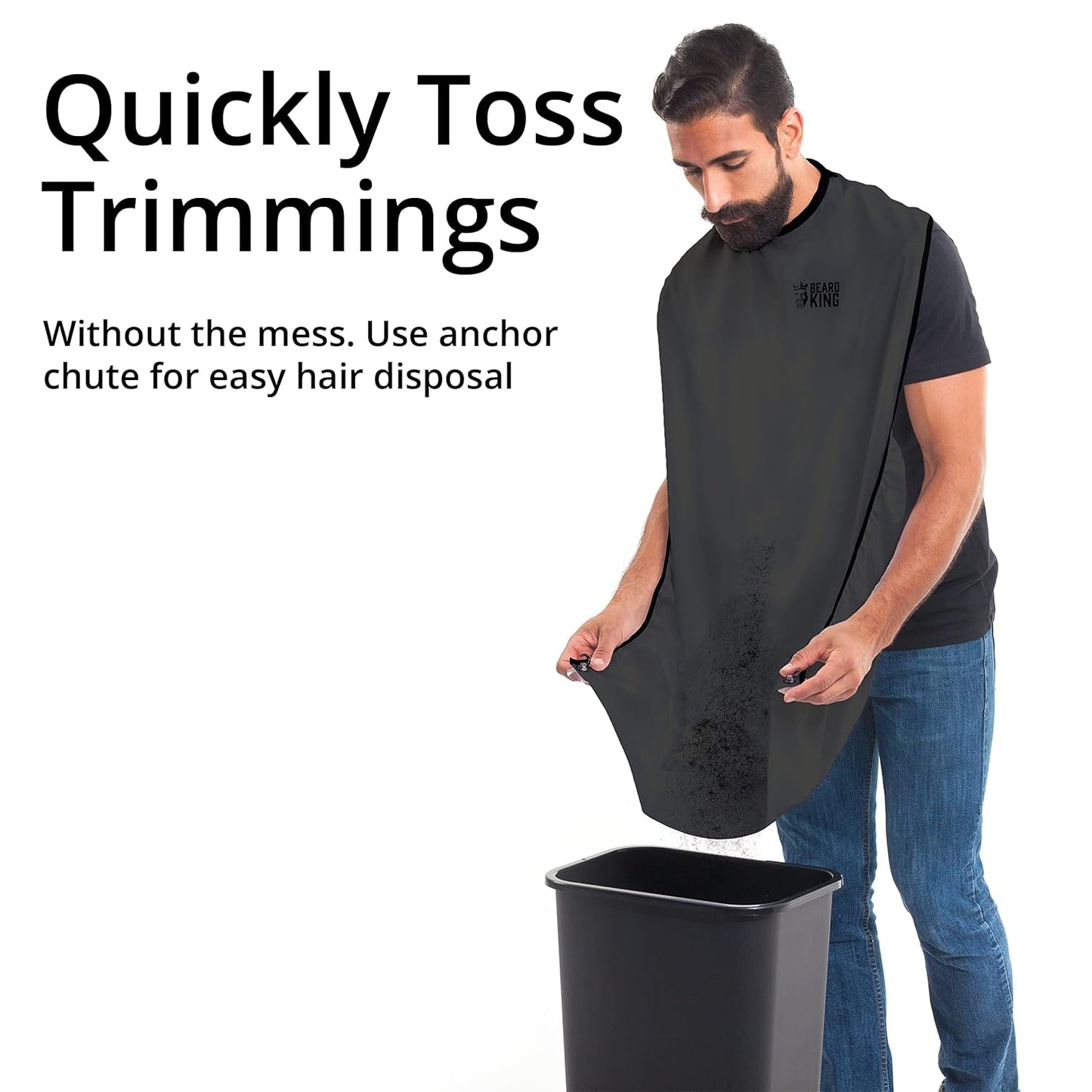 BEARD KING Beard Bib Apron - Shaving Set for Dad - As Seen on Shark Tank - Men's Hair Catcher for Shaving - Grooming Accessories, Black