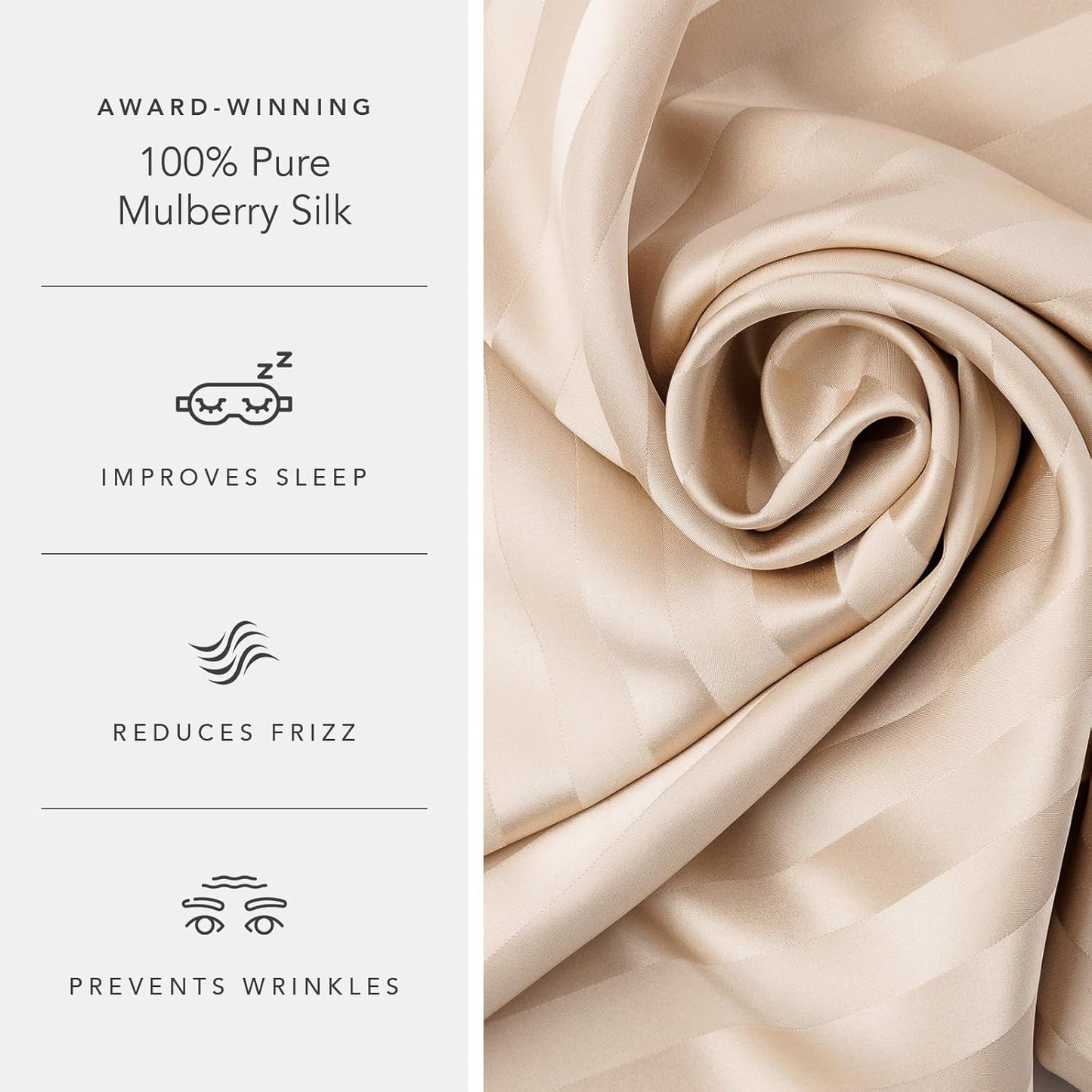 Fishers Finery 30mm 100% Pure Mulberry Silk Pillowcase, Quality Tested (Taupe Stripe, King)