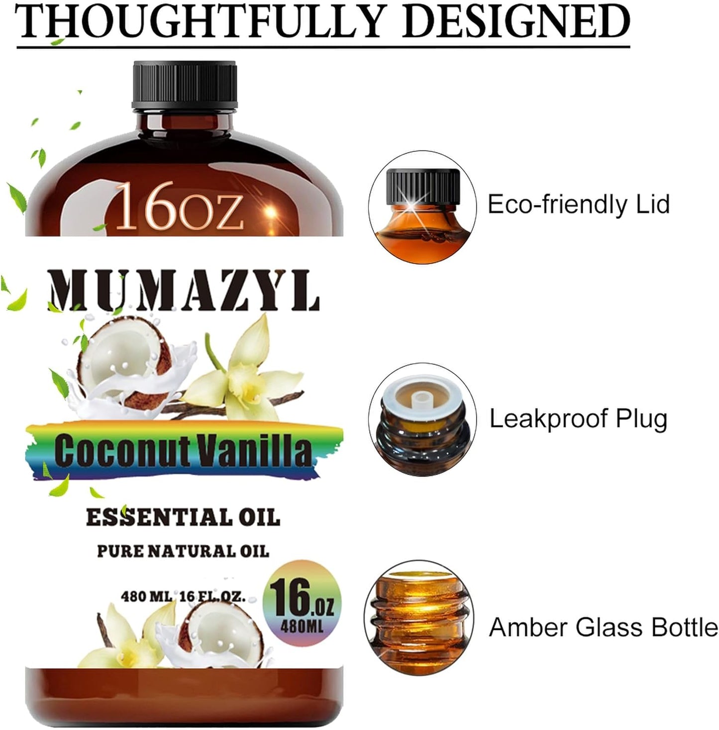 Coconut Vanilla Essential Oil, Coconut Vanilla Oil 16 Fl Oz 480ML for Diffuser Humidifier Yoga Cleaning DIY Candle Soap Making Essential Oils