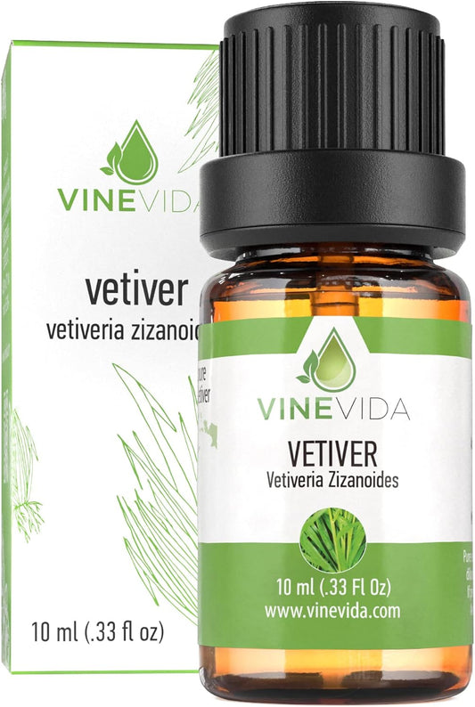VINEVIDA Vetiver Essential Oil 10 mL - Undiluted Candle Scent DIY Scents for Candlemaking Soap Making Safe Skin, Pack of 1,0.33 Fl Oz,10 milliliters, (4OZV-OBP-VET-IND-10ML)