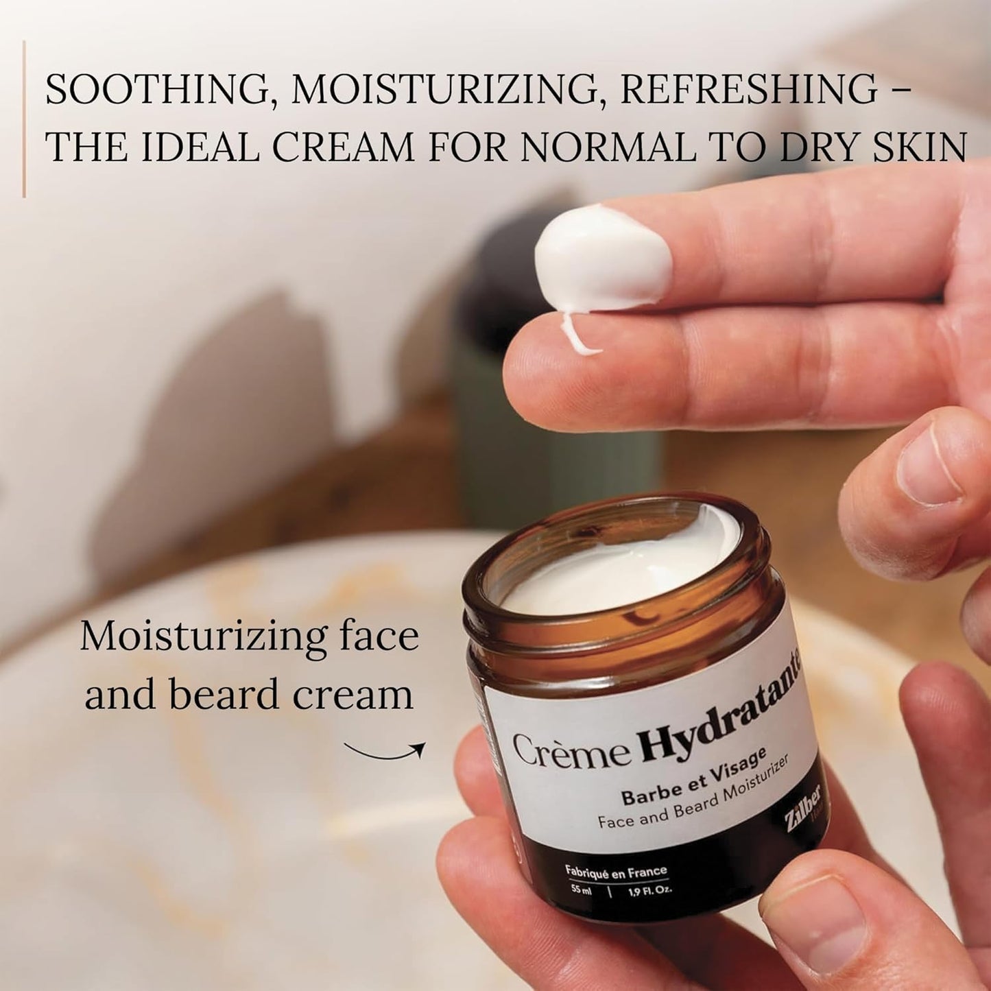 ZilberHaar - Beard Care Kit for Men - 1 Regular Beard Brush + 1 Beard Balm + 1 Moisturizing Cream - Stiff Boar Bristles and Beech Wood - Short to Medium Length Beards - Supplied in a Velvet Bag