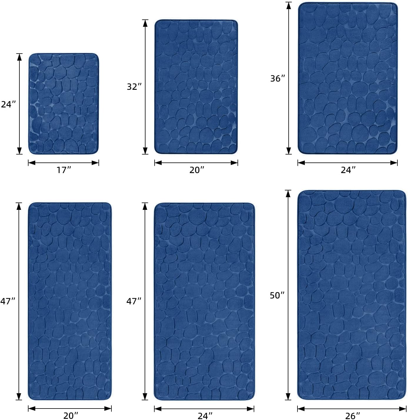 YIHOUSE Memory Foam Runner Rug, Cobblestone Bathroom Runner Rugs Super Water Absorbent Bath Mats for Bathroom Machine Washable Bath Rugs Runner for Hallway Bedroom Laundry Room(24 x 47,Dark Blue)