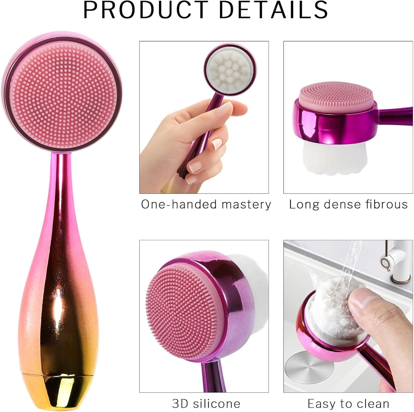 Face Brush 2 in 1, Facial Cleansing Brush Double Sides, Facial Exfoliation Scrub Brush Silicone Manual Face Scrubber Brush for Gentle Deep Pore Cleansing, Skincare (Gold, 1 Pack)