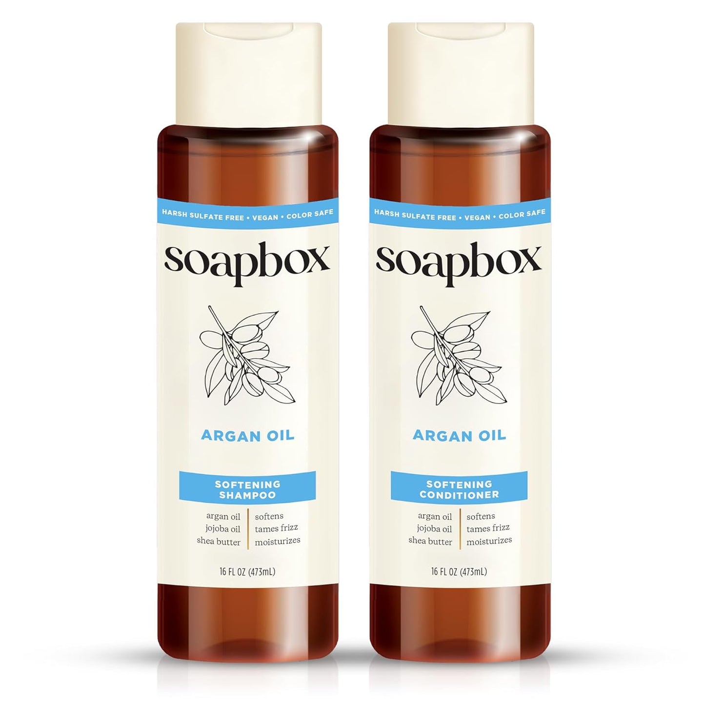 Soapbox Argan Shampoo & Conditioner Set, Volumizing, Vegan, Color Safe, Harsh Sulfate & Silicone Free, 16oz each (Pack of 2)