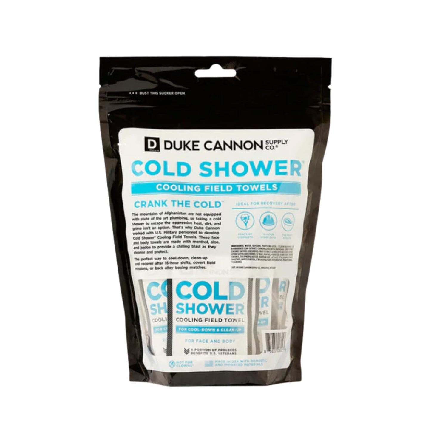 Duke Cannon Cold Shower Cooling Field Towels – Menthol Body Wipes for Men, No Rinse Face & Body Cleansing Wipes, 15 Individually Wrapped Towels (6 Pack)